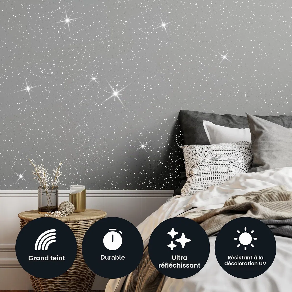 Hemway Additif de peinture à paillettes fines 0,4 mm pour murs et plafonds 100 g, argent