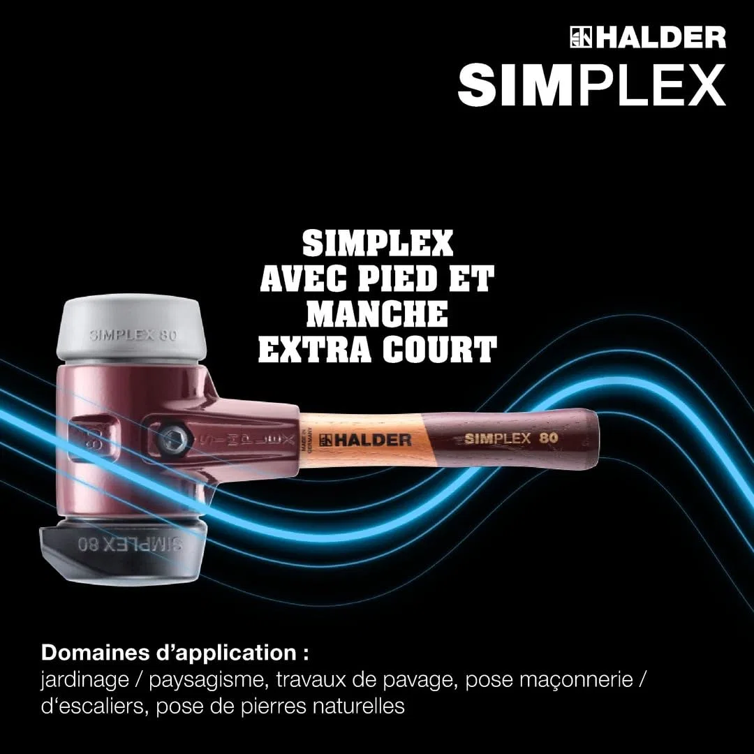 Maillet SIMPLEX, Caoutchouc chargé, avec pied/TPE moyen ; avec boîtier en fonte malléable et manche en bois extra court de qualité | D=80 mm/Modèle de manche=extra court | 3023.282