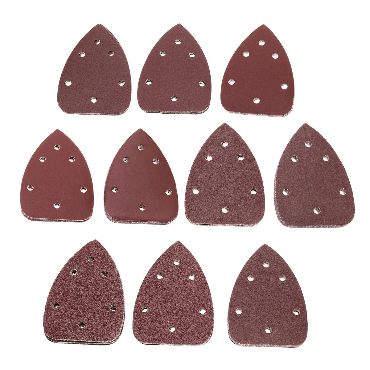 80x Ponceuse de Précision à Souris Tampons de Ponceuse Souris de Paume Papier de Verre 140x98mm 6 trous Crochet et Boucle Papier de Verre Triangle 40/60/80/100/120/180/800 Grain