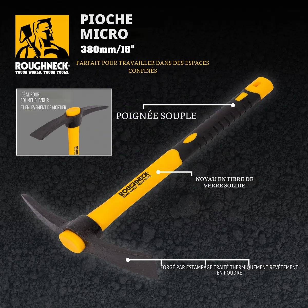 Roughneck ROU64011 Micro Pick Mattock avec poignée en fibre de verre, multicolore, 1 paquet