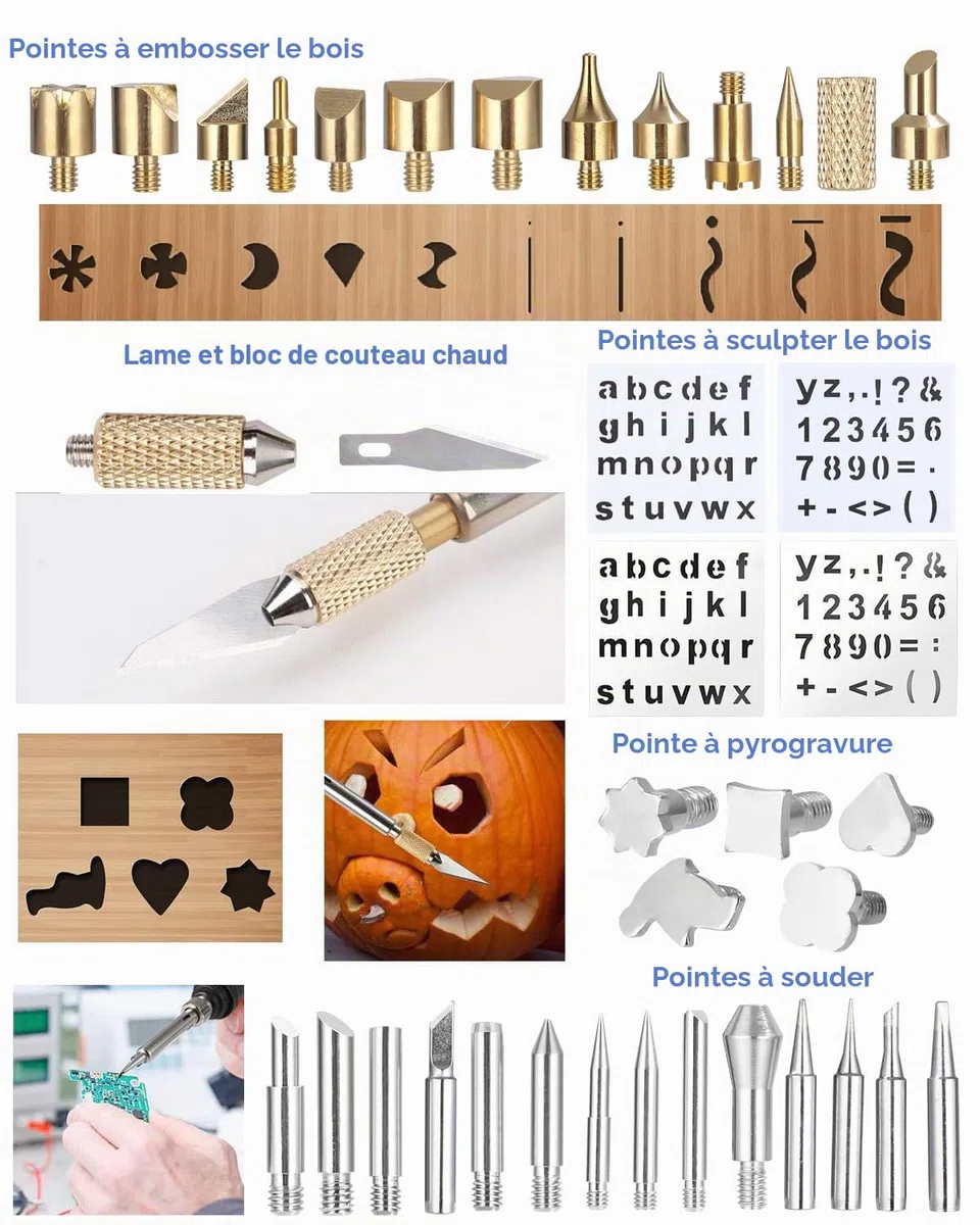Kit de pyrogravure fer à souder,60W Fer à Souder Electrique Kit avec Écran LCD Temperature Réglable avec interrupteur ON/OFF,pour Pyrogravure,Soudage,Bricolage,Artisanat Sur Bois,Cuir etc.