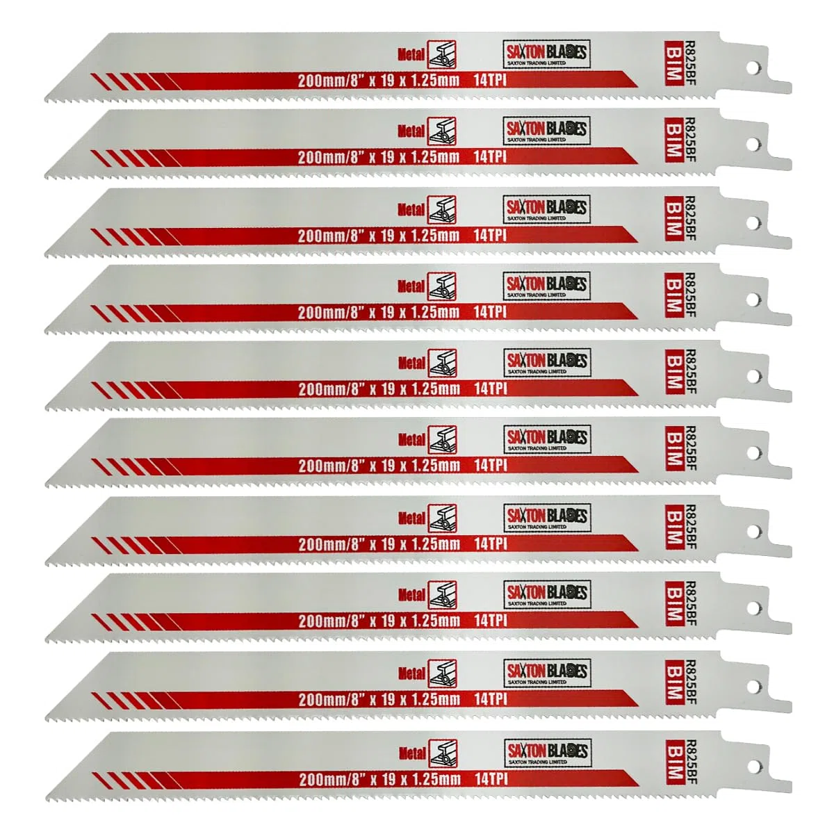 Saxton R825BF Lot de 10 lames de scie sabre en métal 200 mm pour Bosch, Dewalt, Makita etc