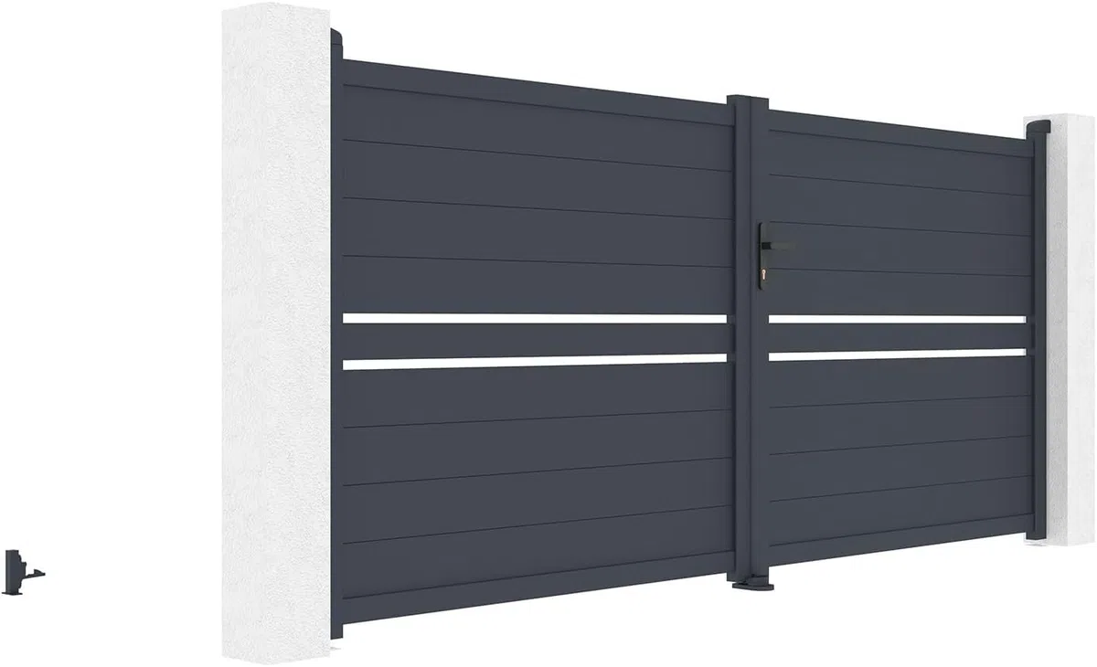 Casanoov Portail Battant CIMONE 3,5x1,60m Aluminium Gris Anthracite – Portail Double Battant Semi-Ajouré – Robuste Inoxydable Résistant Intempéries – Montage Facile Clôture Jardin Sécurisée 350x158cm