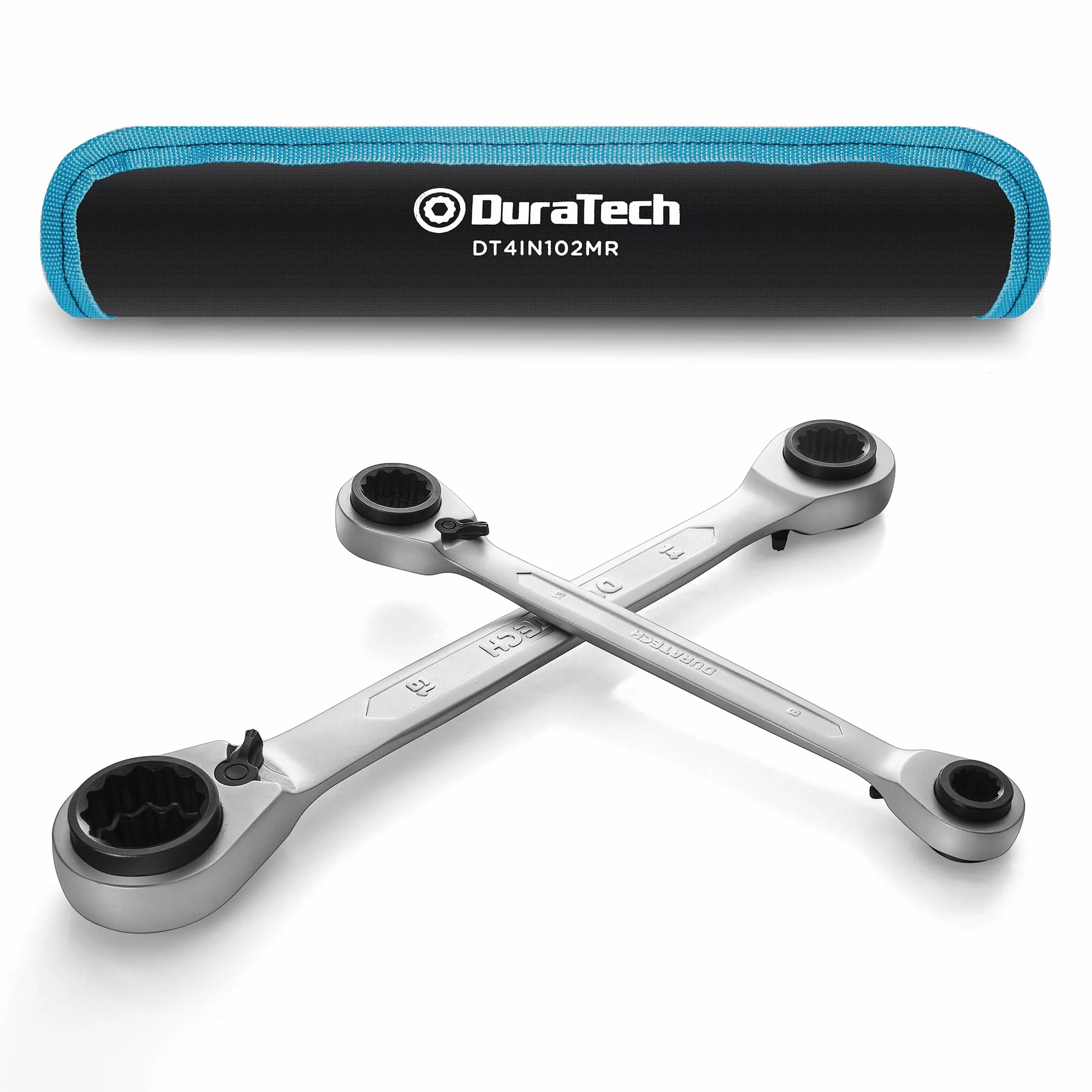 DURATECH Lot de 2 clés à cliquet réversibles 4-en-1, clés à doubles extrémités décalées, métriques, 8, 10, 12, 13 & 14, 15, 17, 19 mm