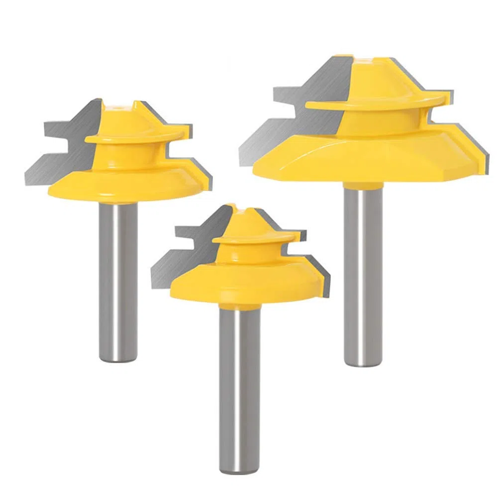 8mm Tige Fraises à Rainurer Set, 3 pièces Fraise à Onglet de 45º, 45 degrés fraise verrouillage set, pour le bois DIY meubles