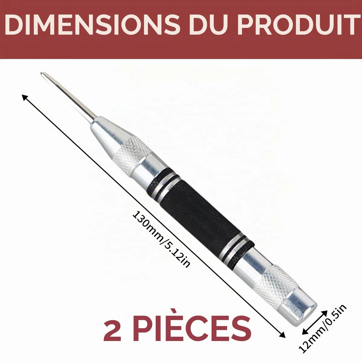 2 Pièces Pointeau a Frapper,Center Outillage Pointeuse Avec Chevilles Goupille Marquage,pour Métalliques Punch Lettre Metal Plaques Poinconneuse Inclinometre Tampon Papier Cuir Outils Estampage Argile