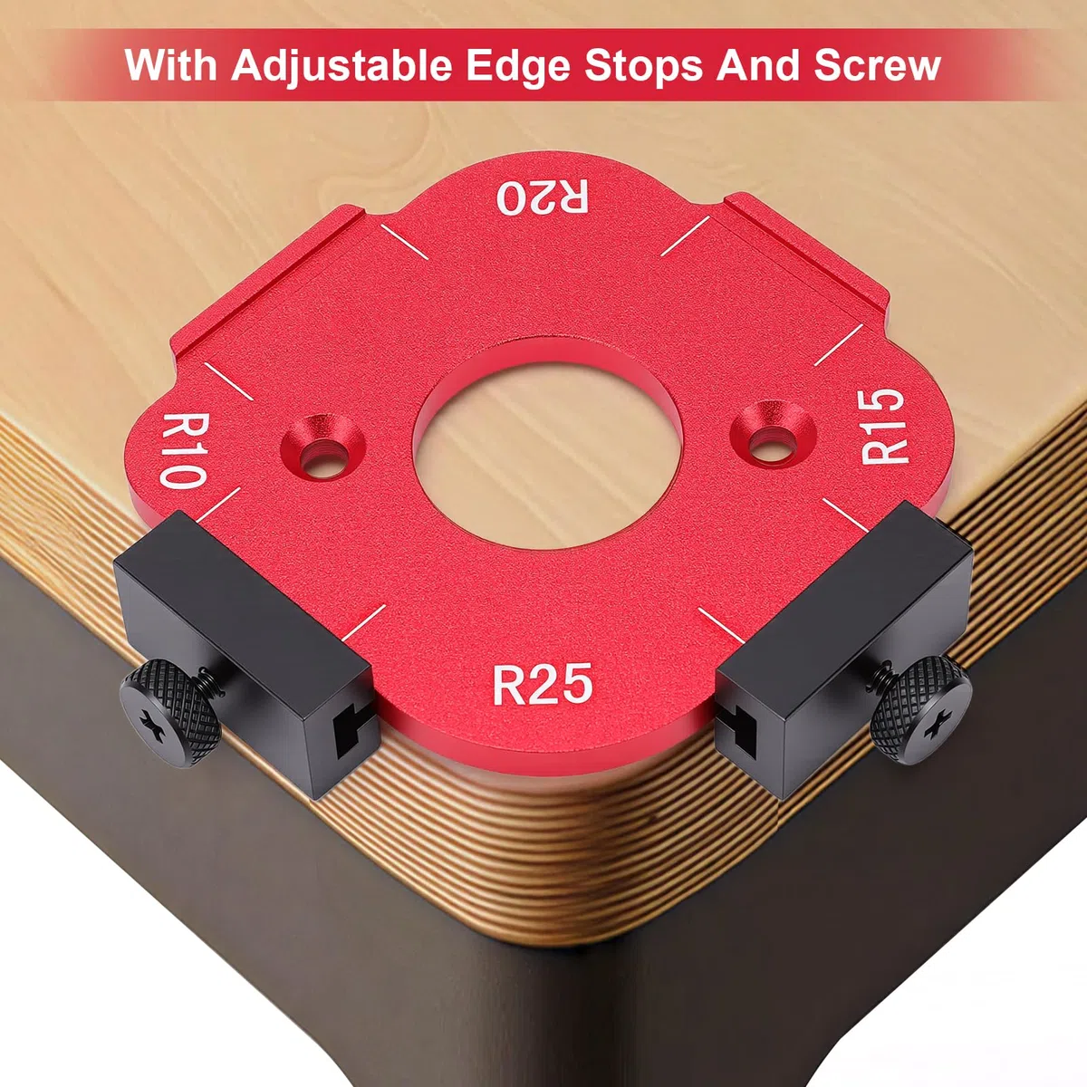 2 Pièces Gabarit Defonceuse a Bois, R10 R15 R20 R25 R30 R35 R40 R50 Gabarit de Toupie avec 4 Fraise Defonceuse, Gabarit de Défonceuse Cercle 4 en1 pour Bricolage du Bois