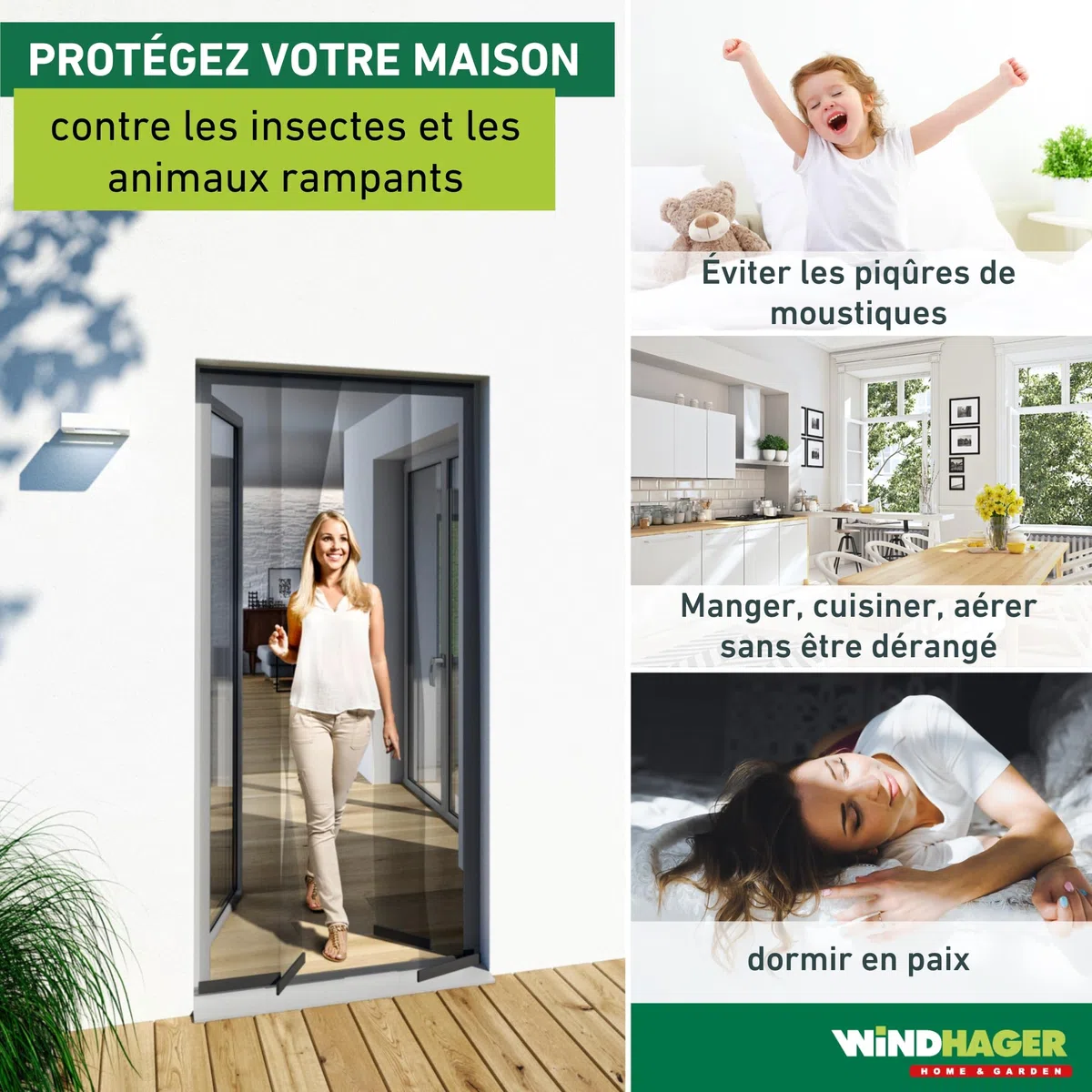 Windhager rideau anti-insectes lamelles 100 x 220 cm, moustiquaire de porte blanche, protection contre mouches et moustiques pour balcon et terrasse, montage sans perçage, 04316 (Lot de 2)