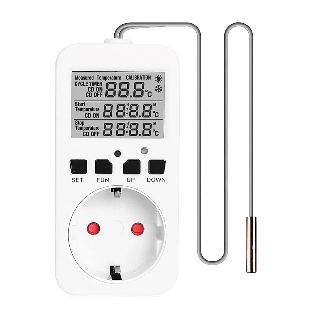 Prises de Contrôle de Température Numérique, Prise de Thermostat de Chauffage et de Refroidissement 16 A avec Capteur pour Prise UE de Serre