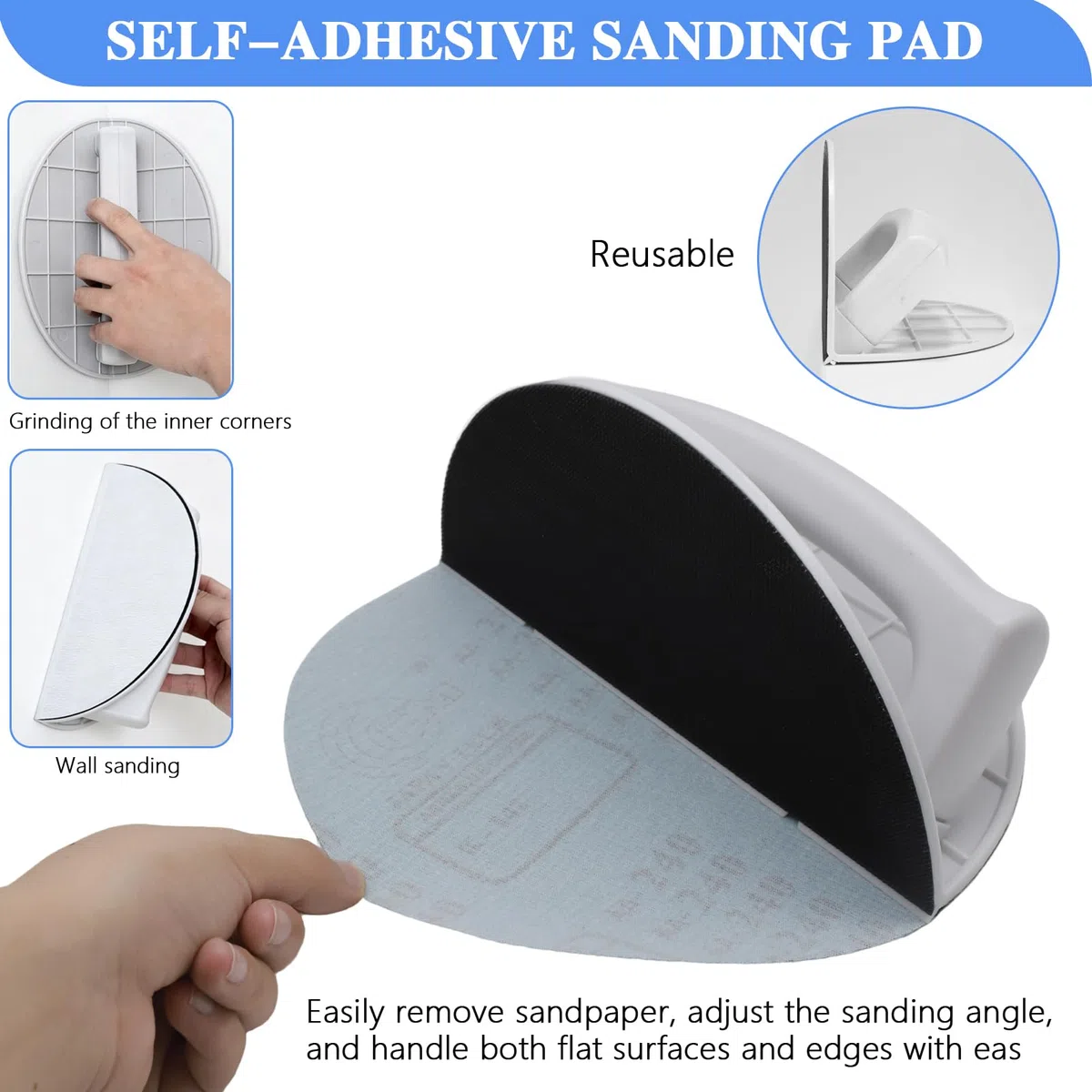 Ponceuse Manuelle Semi-Circulaire Multifonctionnelle, Cale a Poncer Angle avec 10 Papier a Poncer, Outil Poncage Bois Idéal pour Murs, Coins Étroits et Courbes, Ponceuse Placo Professionnelle