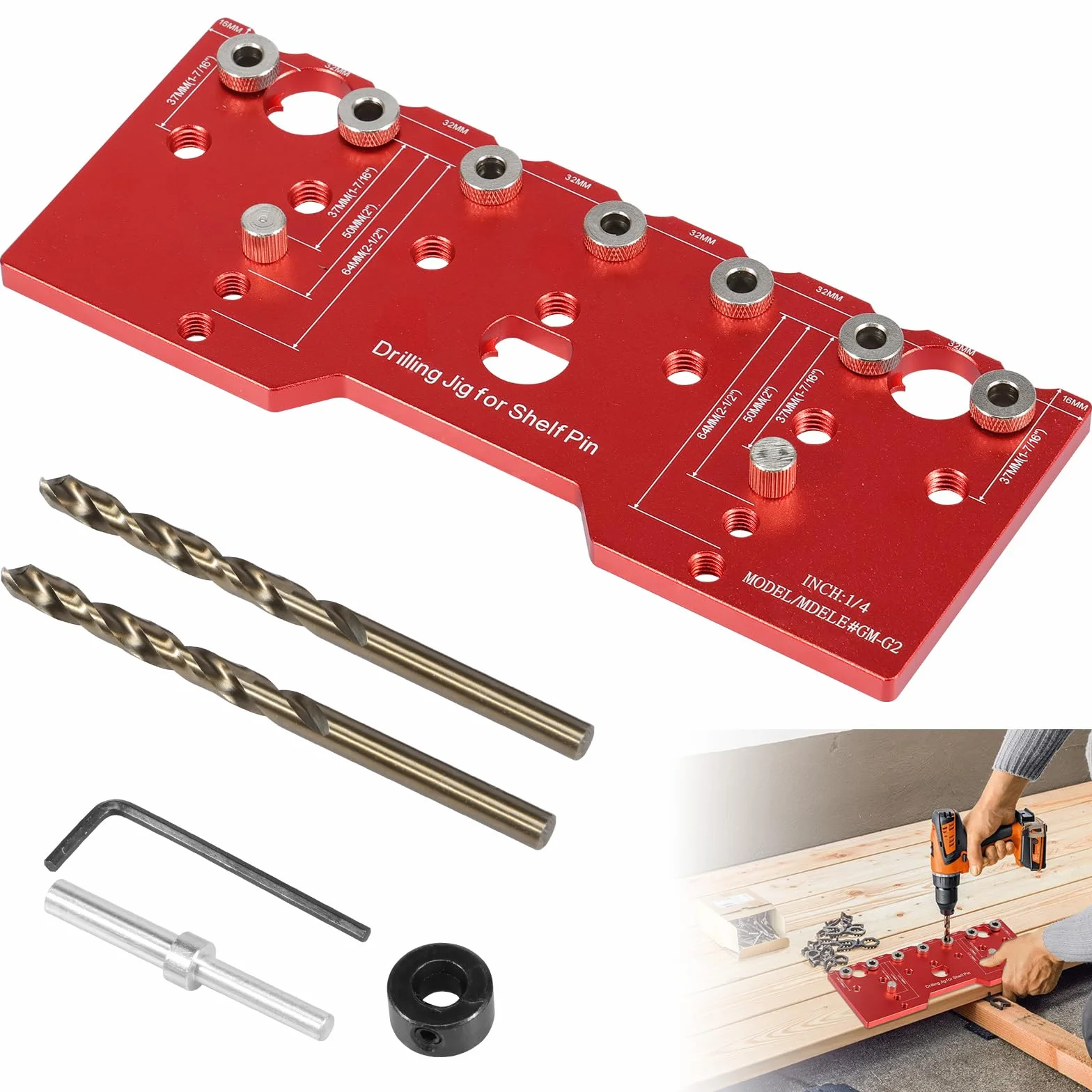Gabarit de perçage pour étagère avec guide de perçage pour trous droits, matériel de cabinet, outils de menuiserie, accessoire pour outil électrique avec système de trous de poche pour coulisseau de