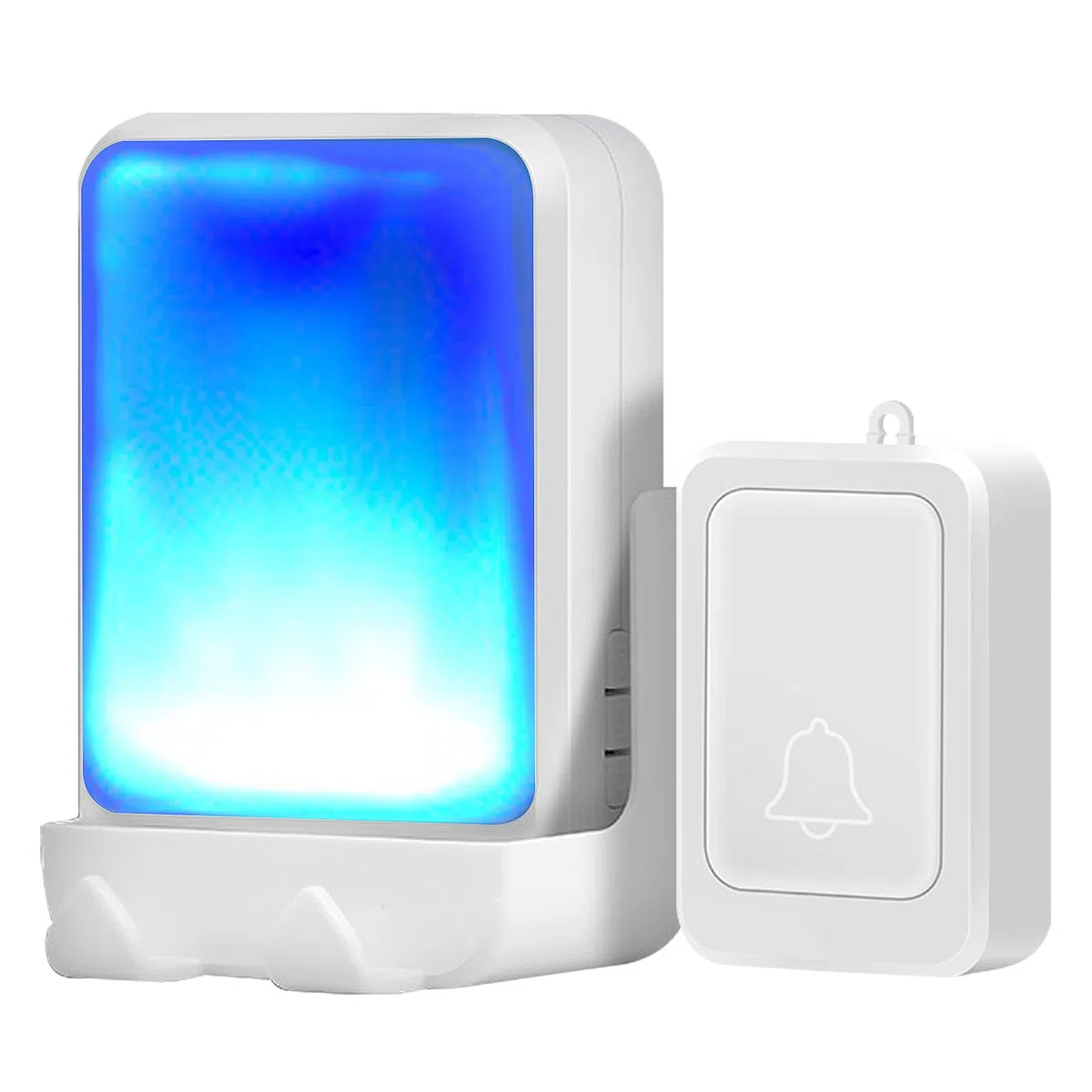 Sonnette de porte sonore avec flash et 7 couleurs de lumière vive et 4 volumes, sonnettes sans fil 180 mètres, pour la maison/le bureau, adaptée aux personnes âgées et malentendantes (blanc)