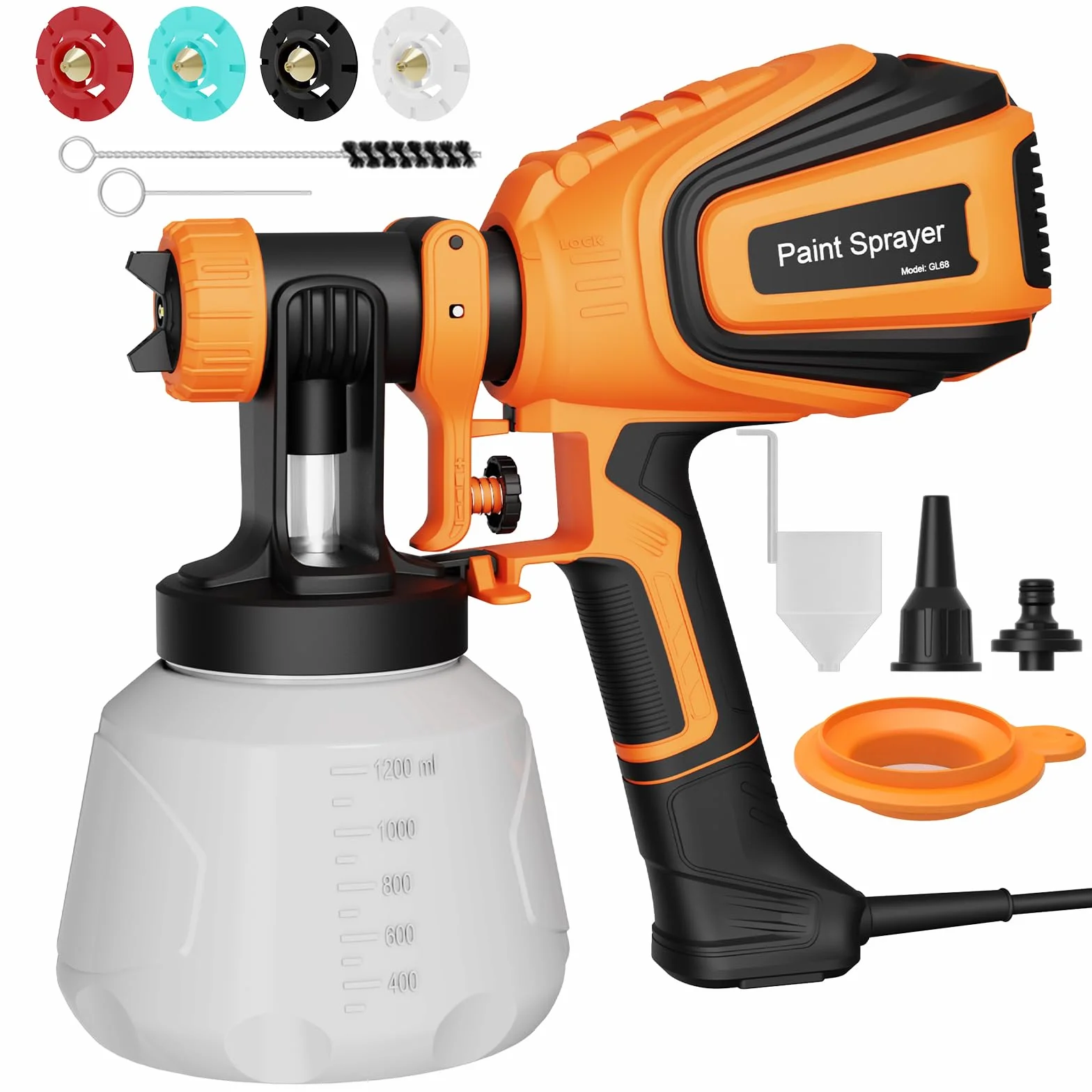 HVLP Pulvérisateur de Peinture Électrique 700 W avec Réservoir de 1200 ML, Eébit 1000 ML/Min, 4 Buses et 3 Modes de Pulvérisation, Eébit Réglable, Raccord de Nettoyage & Soufflage de Poussière