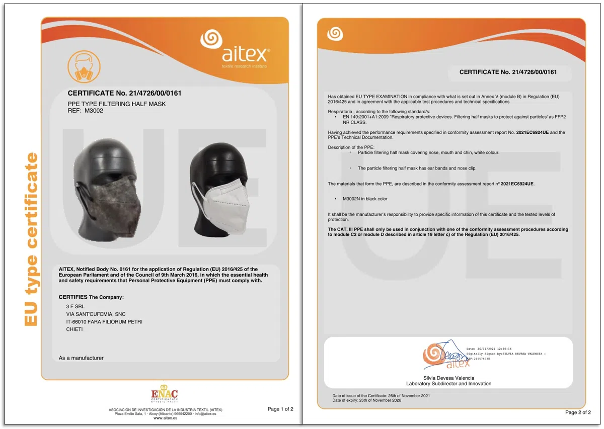 Lot de 50 masques certifiés FFP2, fabriqués en Italie, emballés individuellement - conforme à la norme UNI EN 149:2001+A1:2009