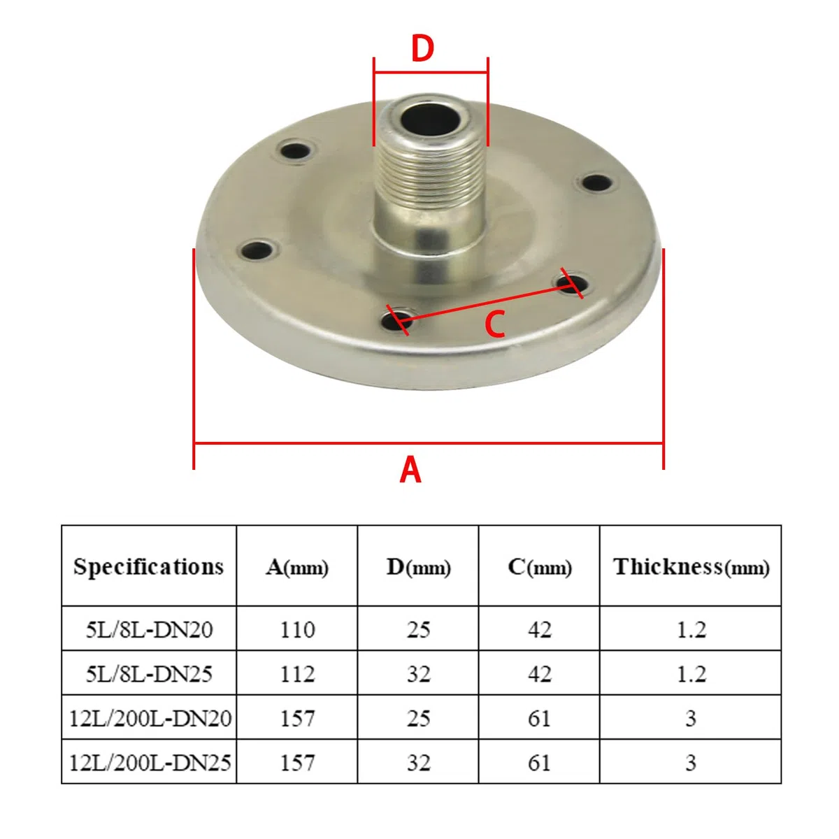 Bride de rechange à membrane pour vase d'expansion réservoir pression à vessie surpresseur cuve pour surpression domestique (157X25mm Galvanisé)