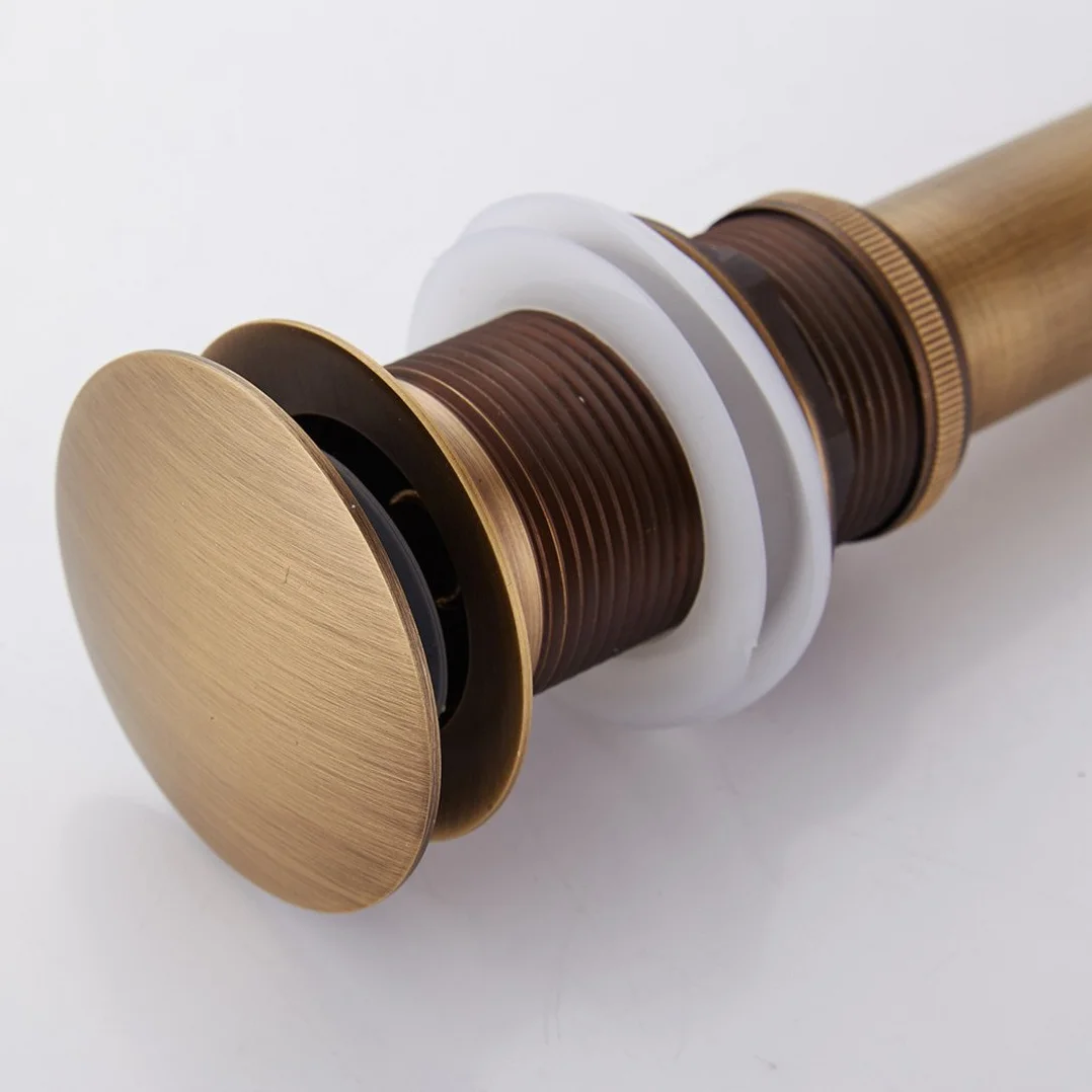 Pop-up Rétro Bouchon Bonde de Lavabo Vidange Clic-clac sans Trop-Plein en Laiton Bronzé Universel Valve Draineur d’Evier Vasque Siphon sans Trou de Débordement Poli- sans Trop-Plein
