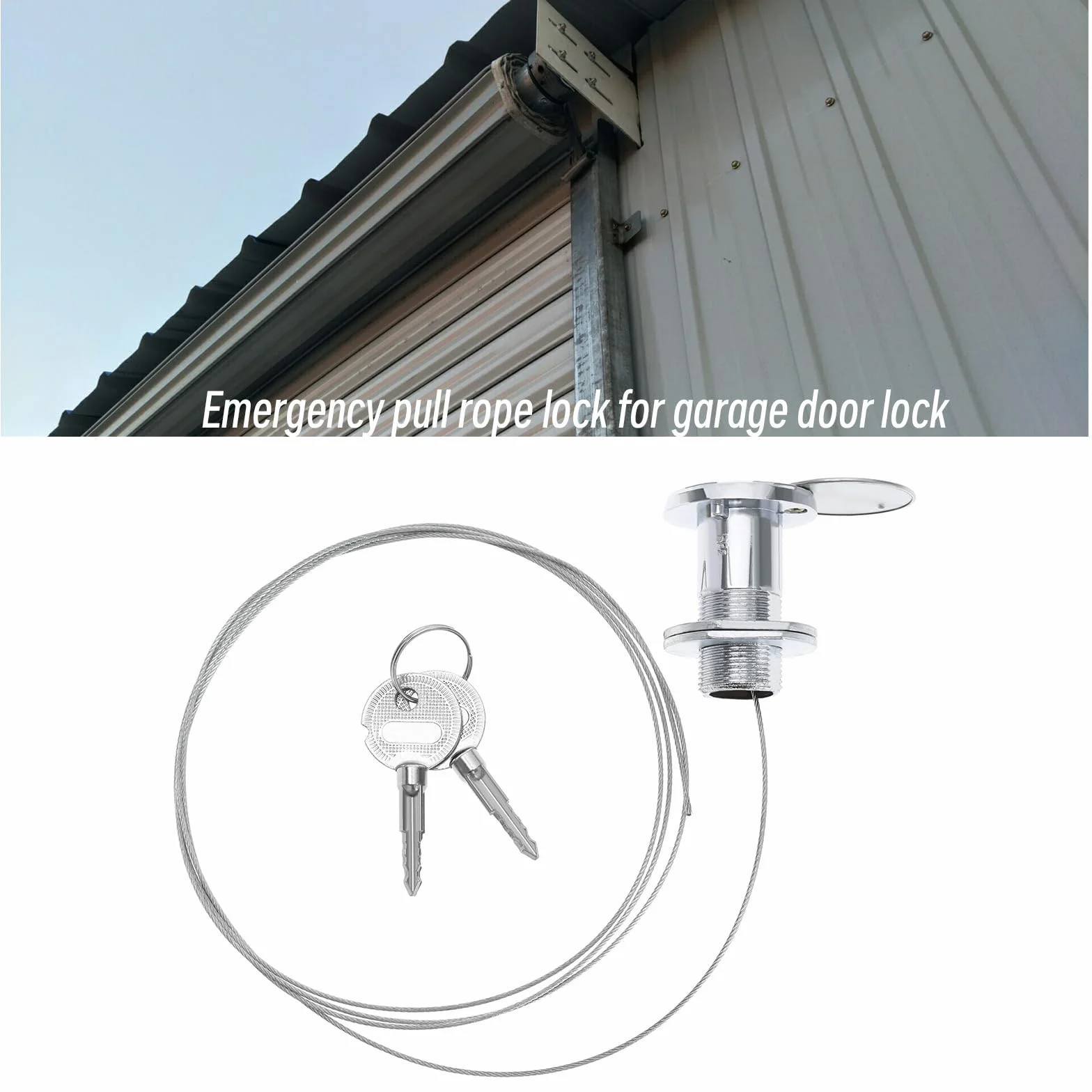 Serrure de Porte Garage d'urgence avec Fil d'acier et 2 Clés pour Portes de Volets Roulants et Serrure de Portes de Garage Remplacement en Cuivre