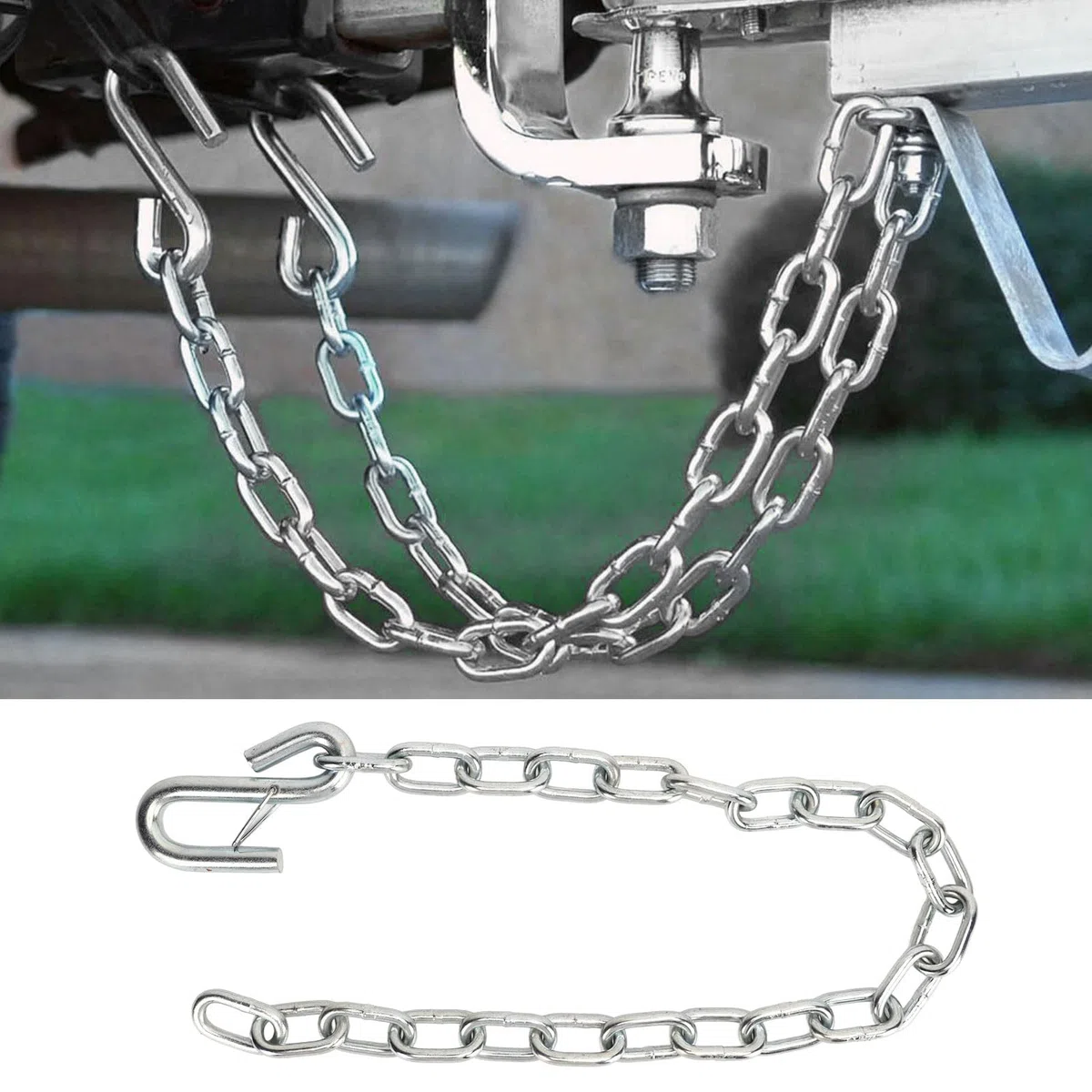 Chaîne de Sécurité pour Remorque, Chaînes de Sécurité Robustes de 3500 LB avec Double Pince à Ressort Crochets en S Câbles Métalliques de Remorquage pour Remorque RV