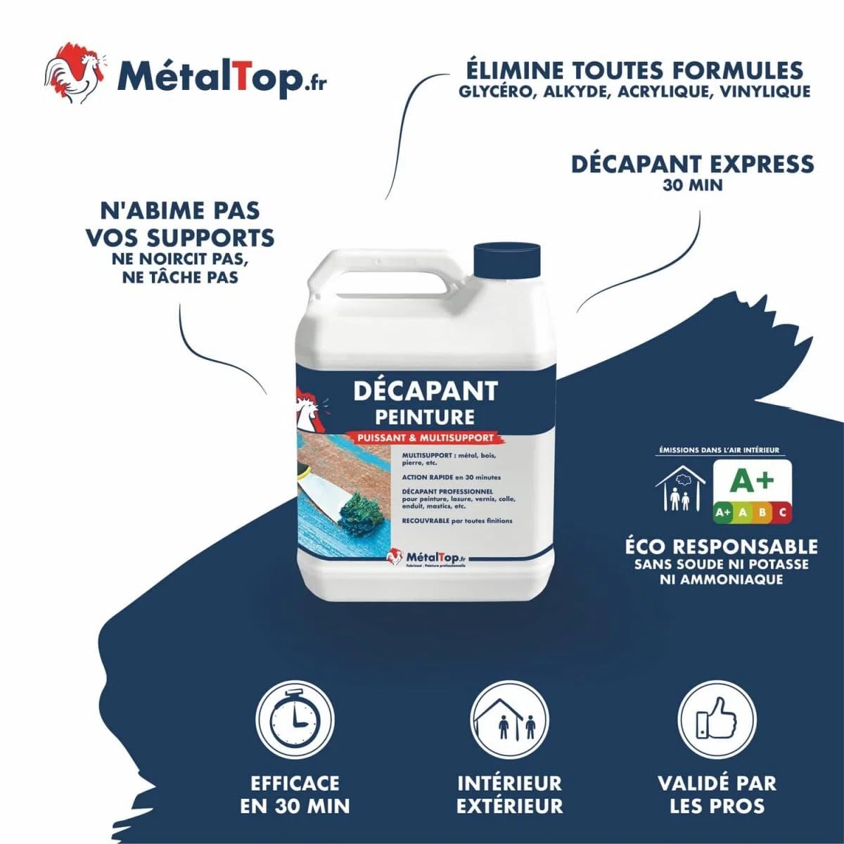 Metaltop - Decapant Peinture - 1 L - Enlève peinture, vernis et lasure sur toutes surfaces bois, métal, plastique, etc