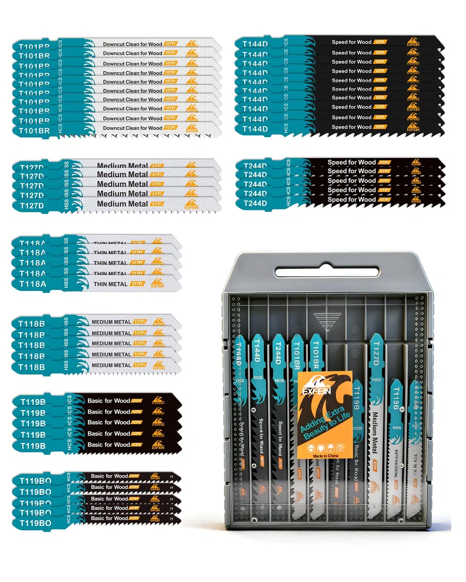 Lot de 50 lames de scie sauteuse assorties à queue en T pour la coupe du bois, du plastique et du métal (T118A, T118B, T127D, T119B, T119BO, T101BR, T144D, T244D)