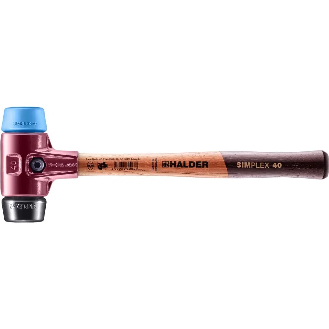 Maillet SIMPLEX, TPE souple/caoutchouc chargé; avec boîtier en fonte malléable et manche en bois | D=40 mm | 3012.040