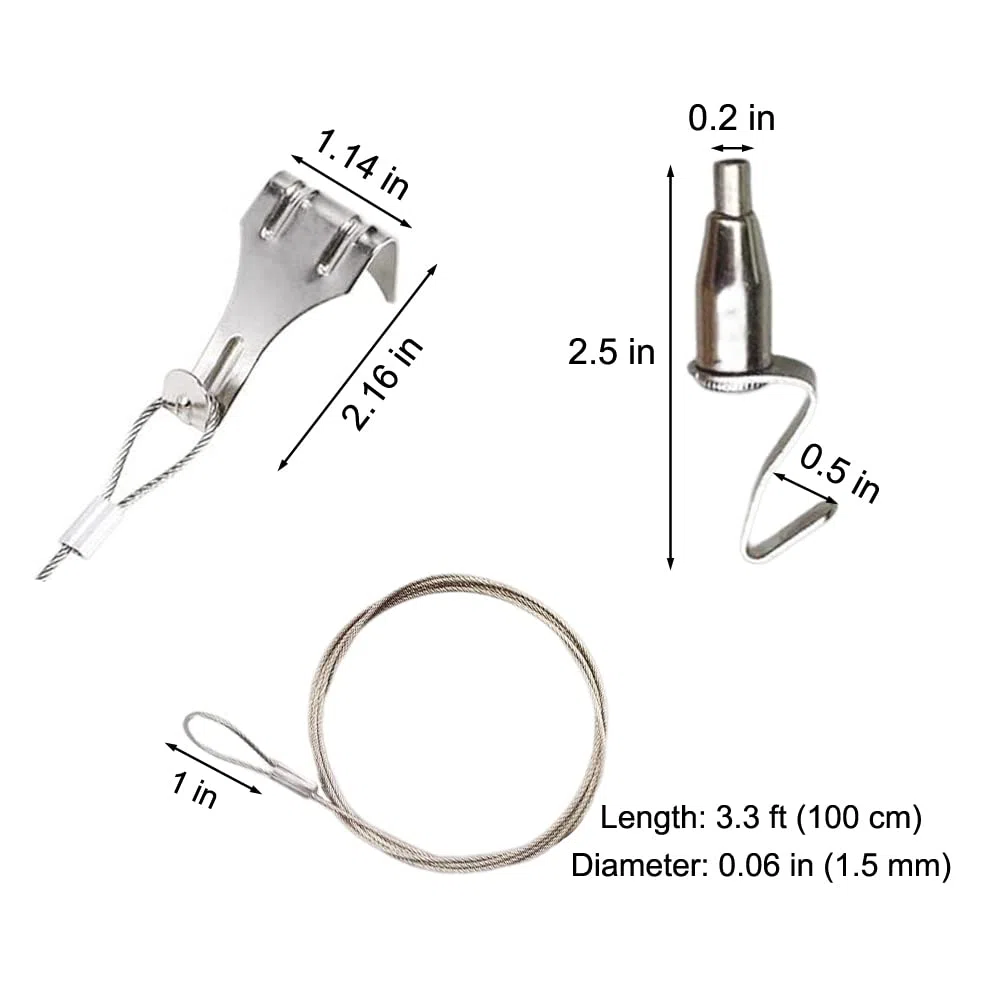 Lot de 10 systèmes de suspension pour photos - Câble en acier inoxydable de 1 m avec boucle, crochets réglables pour photos murales, expositions, galerie d'art, charge maximale de 29,9 kg