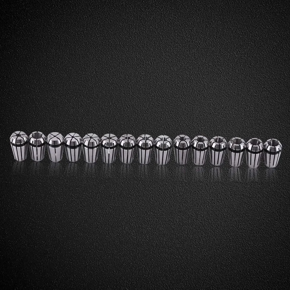 15 Pièces ER11 Jeu de Pinces à Ressort, Broche CNC de Haute Précision ER-11 Pince de Gravure 1/8et 1/4 pour Machine de Gravure CNC et Outils de Tour de Fraisage