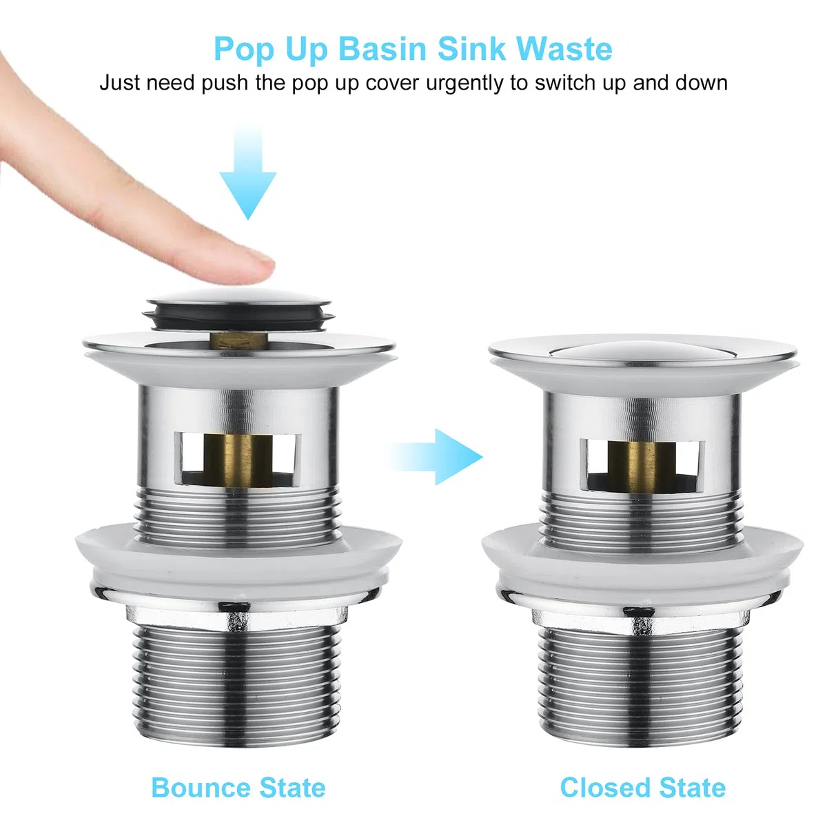 CREA Bonde de Lavabo avec Trop-Plein, Vidage Lavabo Pop-up, Bonde de Vidage Universelle, Acier Inoxydable