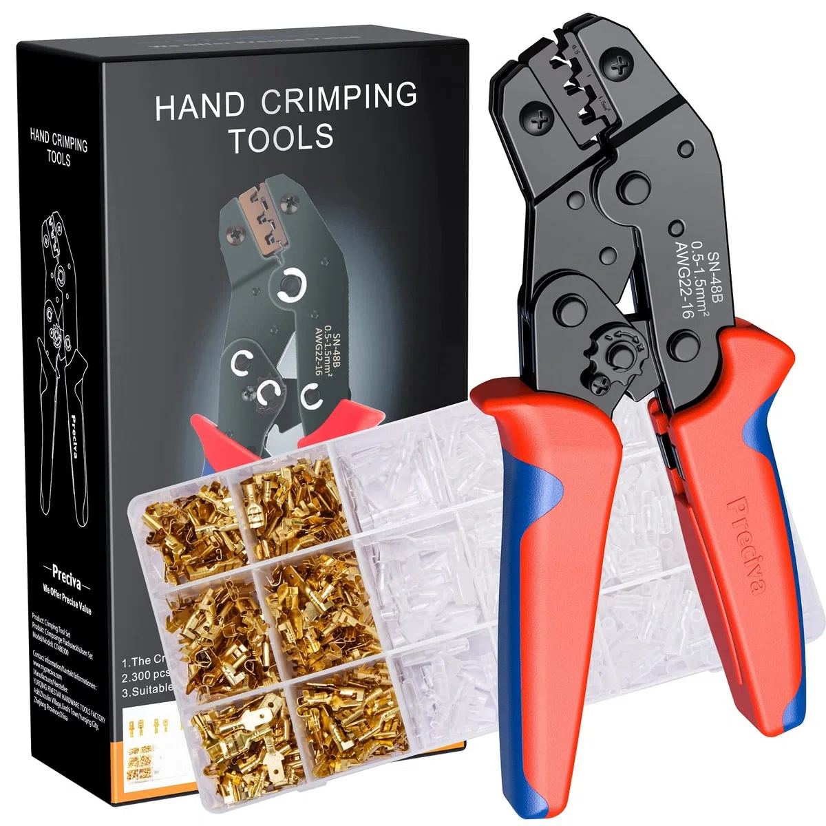 Preciva Pince à Sertir, 600 Terminals Sertissage Wire Crimpers Support 0.5-1.5mm2, Pinces Professionnelles Outil à Sertir