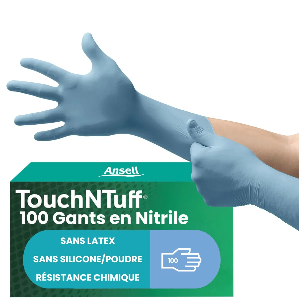 Ansell TouchNTuff 92-665 Gants Jetables en Nitrile, Non Poudrés, Haute Protection Chimique et Mécanique, Contact Alimentaire, Sécurité Industrielle, Sans Latex, Bleu, Taille S (100 Gants)