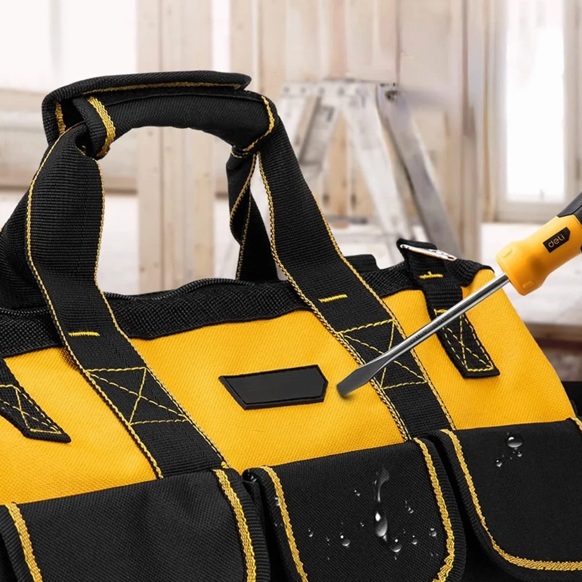 Sac à outils robuste, organiseur pour outils à main/électriques, avec bandoulière, fermeture éclair et base en caoutchouc résistant à l'usure, grande capacité, imperméable, rangement d'outils, etc.