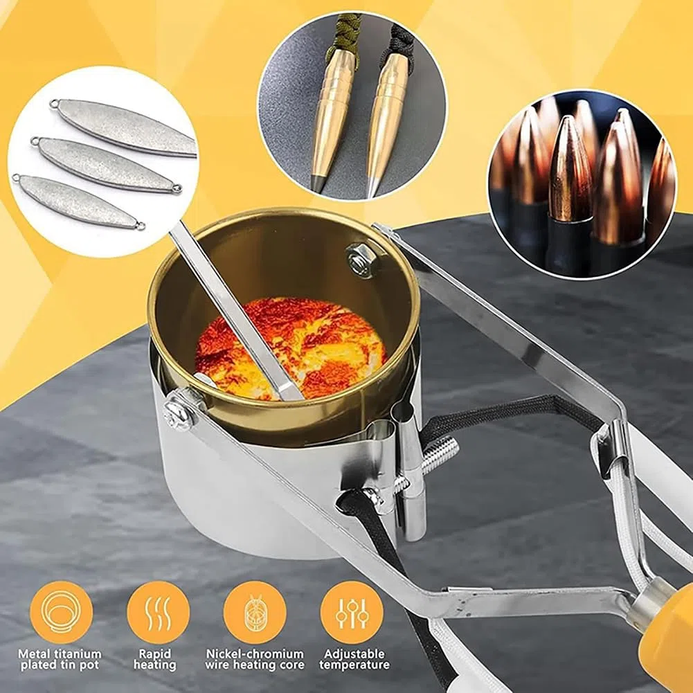 Pot de Fusion électrique Portable pour Plomb, 300 W pour moules de Poids de pêche, Four de Fusion de métal avec poignée, température 150-450 ℃, creusets de Profondeur 65 mm, pour Pendentif