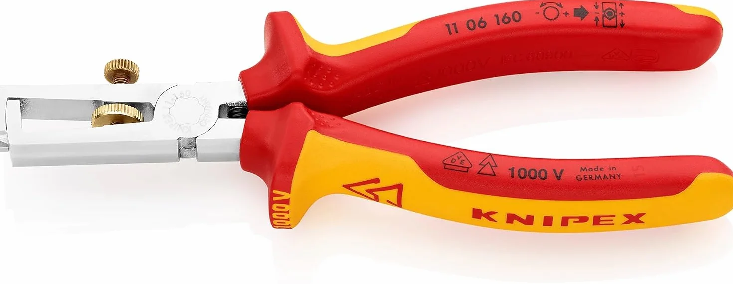 Knipex Pince à dénuder Avec ressort d'ouverture, universel chromée isolées par gaines bi-matière, certifiées VDE 160 mm, 11 06 160 | Pince à dénuder Knipex - Isolé - 160 mm