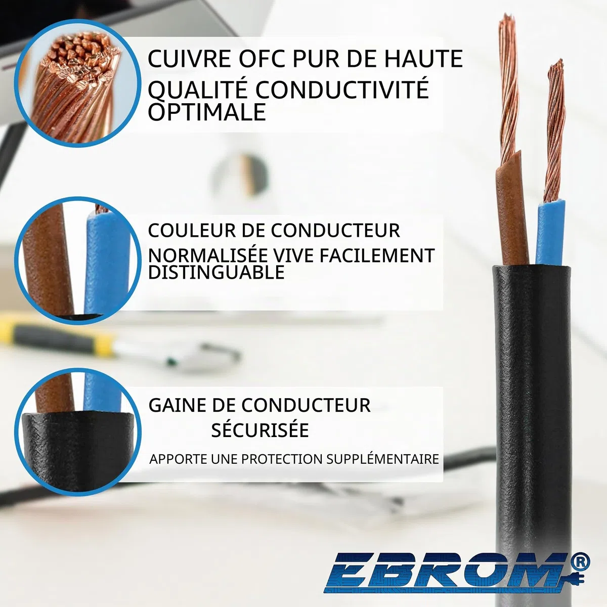 Câble rond en plastique noir pour LED - H05VV-F - 2 x 1,5 mm² - Au choix 10, 15, 20, 25, 30, 35, 40, 45, 50, 55, 60 m et ainsi de suite jusqu'à 100 m par tranche de 5 m