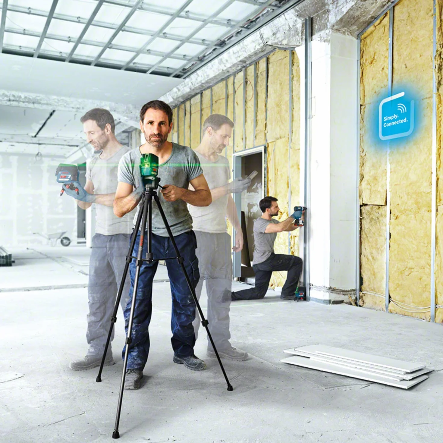 Bosch Professional Niveau Laser GCL 2-50 CG (batterie 12 V + chargeur, laser vert, pour l'intérieur, avec fonction application, support, portée visible : jusqu’à 20 m, dans une L-BOXX)
