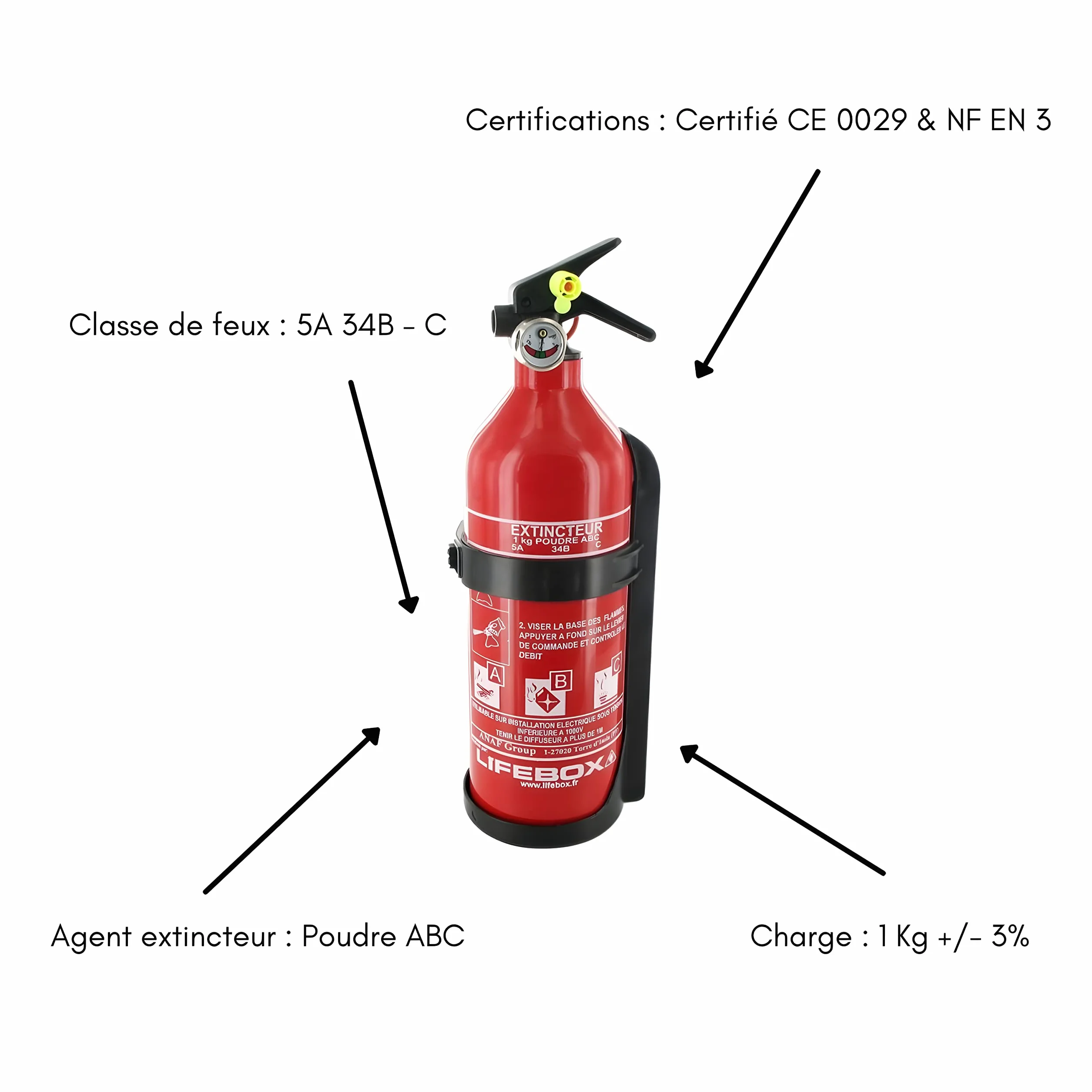 Extincteur 1kg a Poudre avec manomètre Auto Test- ext01