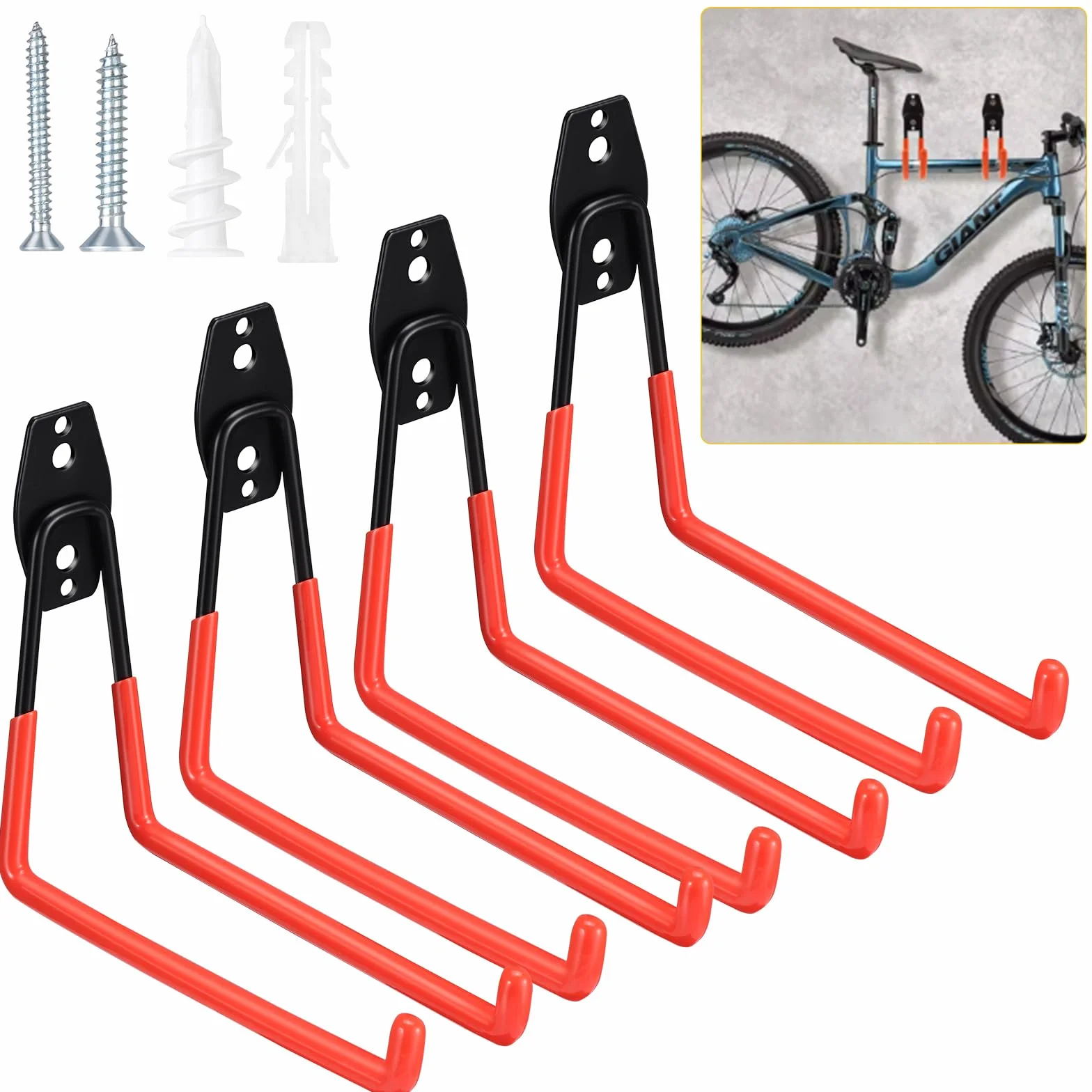 Lot de 4 Crochet Mural Garage, Long Crochet de Rangement Garage, Crochet Garage Charge Lourde pour Organiser les Outils de Garage, les Outils électriques, les Chaises, les Vélos, les Cordes