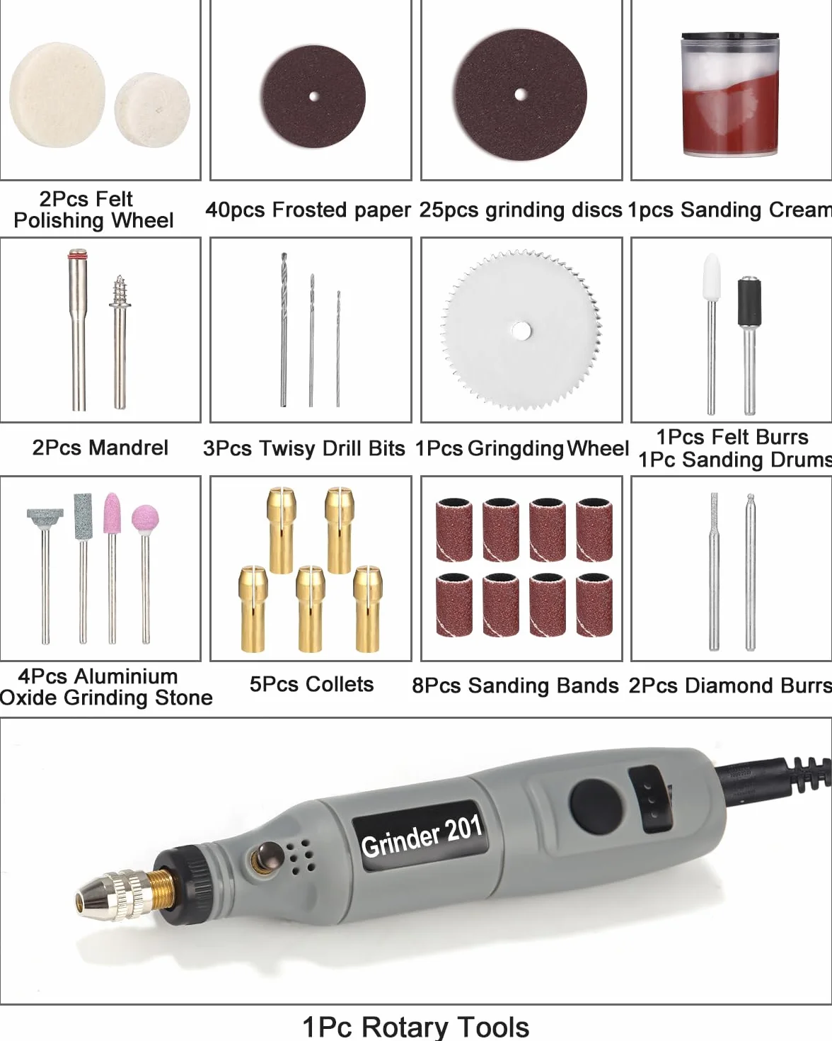 Multifonction Outils Rotatif Avec 95 Accessoires, Outil Rotatif sans fil, 3 Vitesse Perceuse sans fil Mini 5000-15000 tr/min, pour Perçage, Meulage,Polissage,Découpe, Gravure