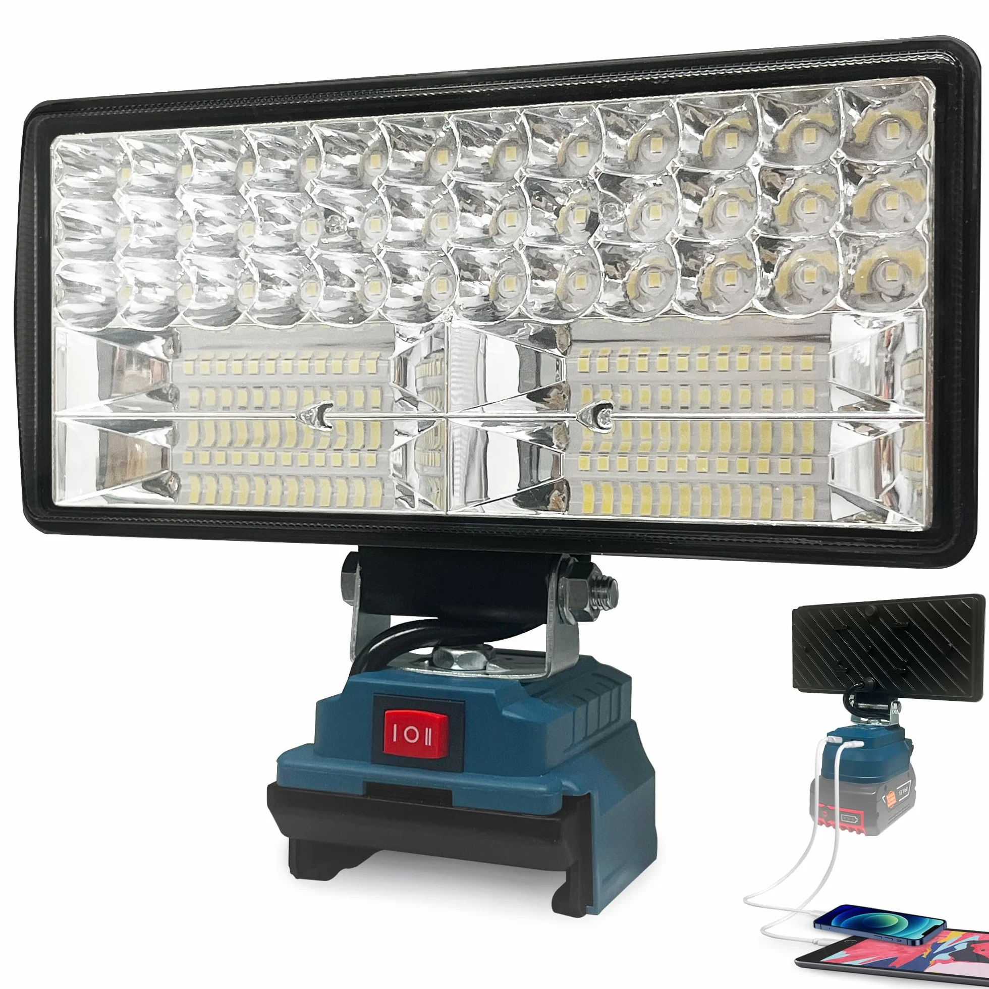 Lampe LED sans fil pour batterie Bosch 18 V, 96 W 6800 lm, projecteur de chantier LED avec USB + type C (sans batterie)