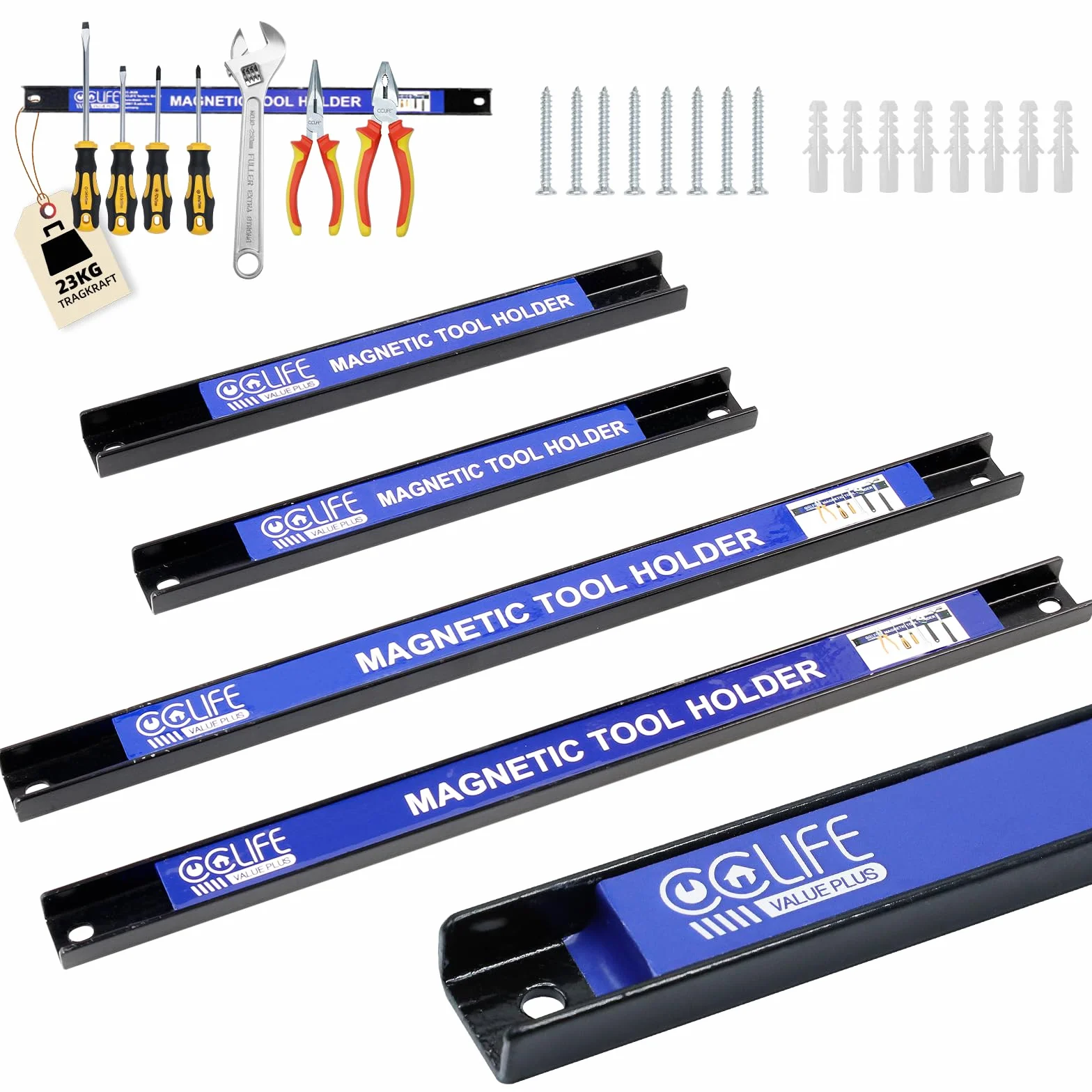 CCLIFE 4 pièces Barre Magnétique Porte 23 et 37CM 9 et 15KG Barres Magnétiques Pour Outils Rangement Ooutillage Maison Garage