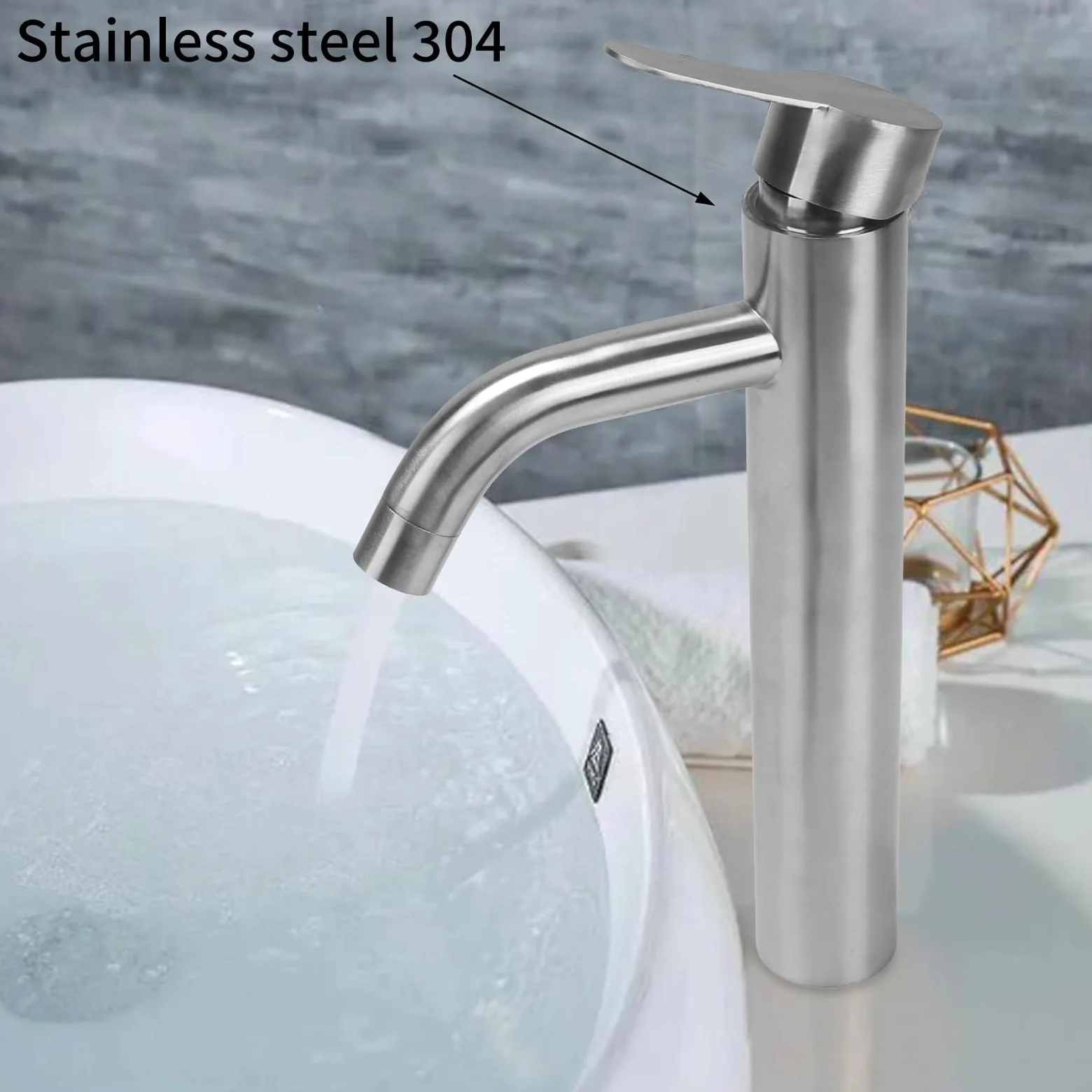 Mitigeur Lavabo Salle de Bain Haut Robinet Salle de Bain Brossé | Robinet Salle Bain avec Bec Hauteur 170mm Robinet de lavabo haut Mitigeur Salle Bain Contrôle de l'eau Chaude et Froide