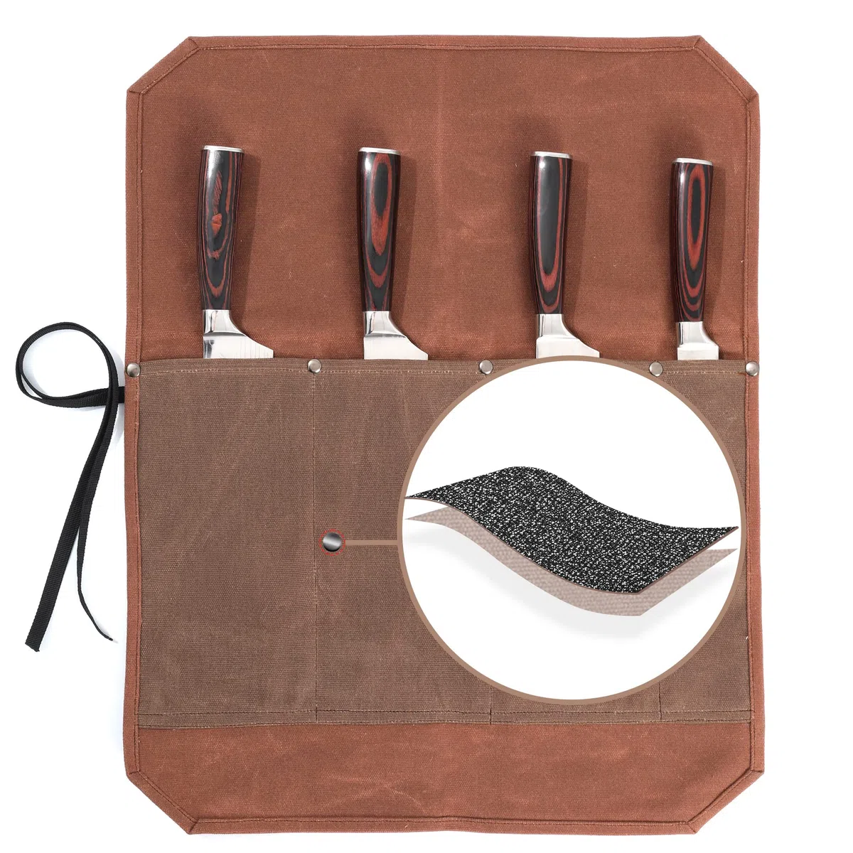 Kaaltisy Étui de Rangement Professionnel pour Couteaux de Chef - en Toile cirée - 4 Fentes - avec Corde à Cravate