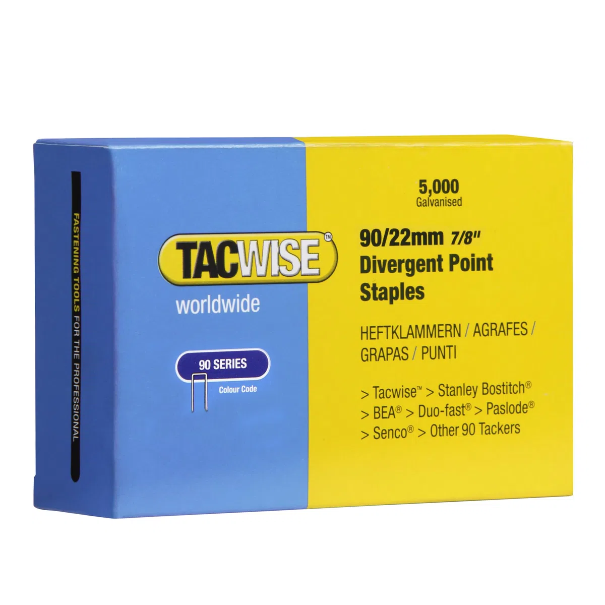 Tacwise 0313 Agrafes à Couronne Étroite Galvanisées de Type 90/22 mm, Pointe Divergente, Lot de 5000 | Pointe Divergente