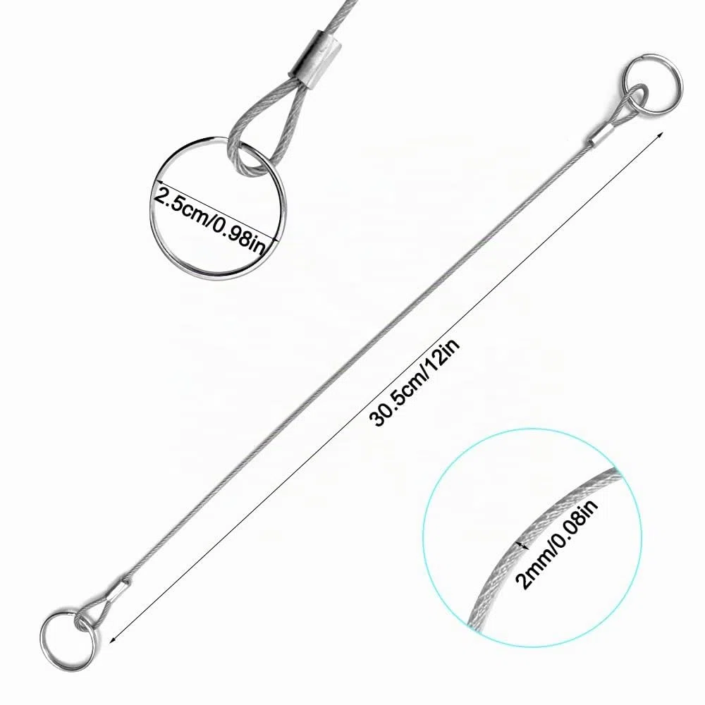 YuCool Lot de 12 cordons métalliques en acier inoxydable 316 avec revêtement en caoutchouc pour la navigation, empêche la perte et la suspension d'objets 2 mm