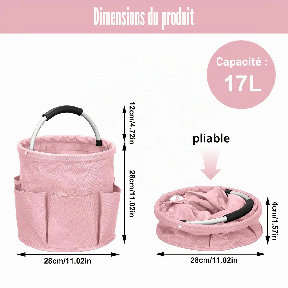 17L Panier pour Produit de Nettoyage, Organisateur de Nettoyage, Panier de Nettoyage avec Poignée et Multi-Poches, Oxford 600D Rangement Produits Menagers pour Jardin, Salle De Bain (Noir)