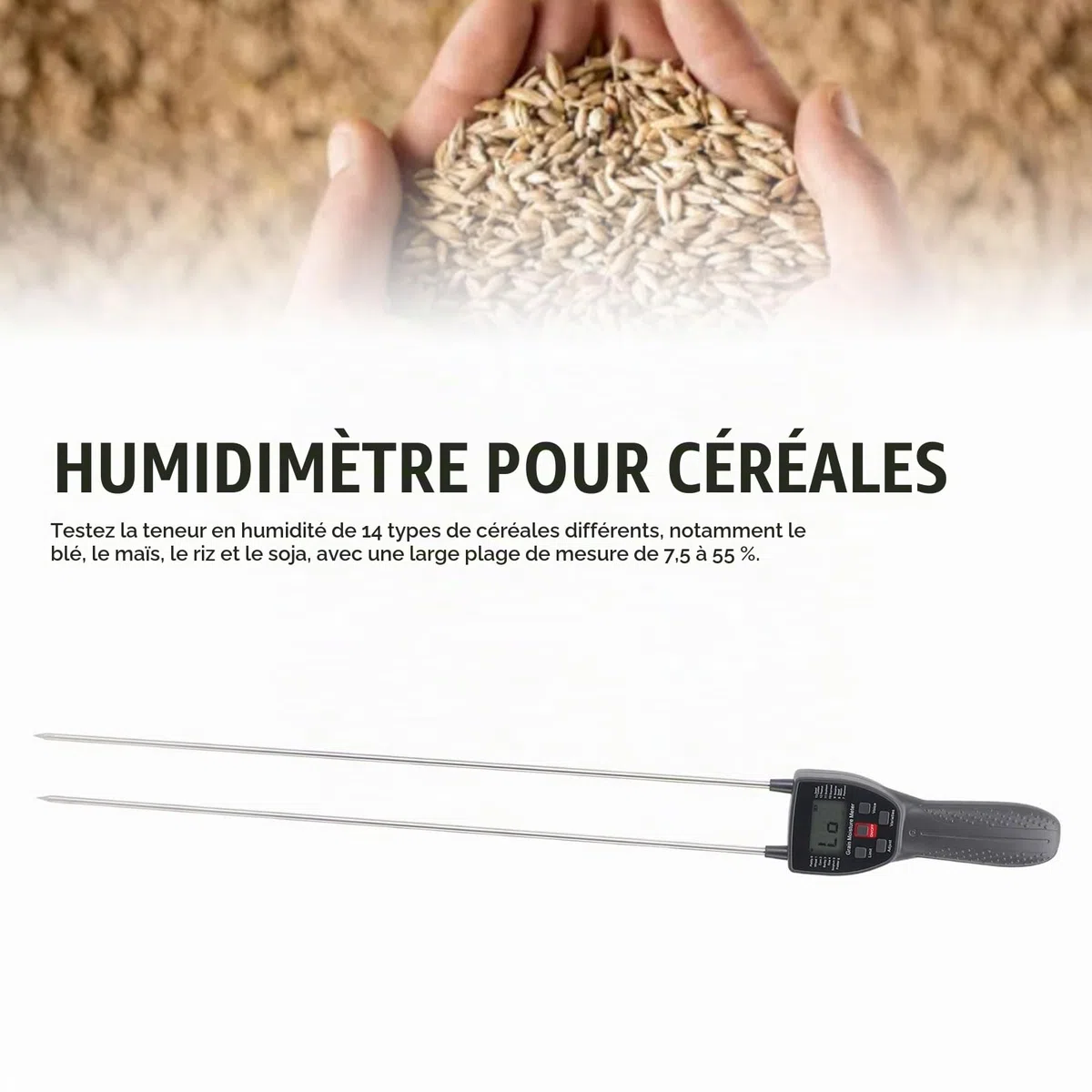 Humidimètre de Foin Portable, Testeur de Balles de Foin avec Sonde, Compteur de Grains Numérique, pour Surveiller Garantissant une qualité Optimale du Foin, pour le blé, le Maïs,