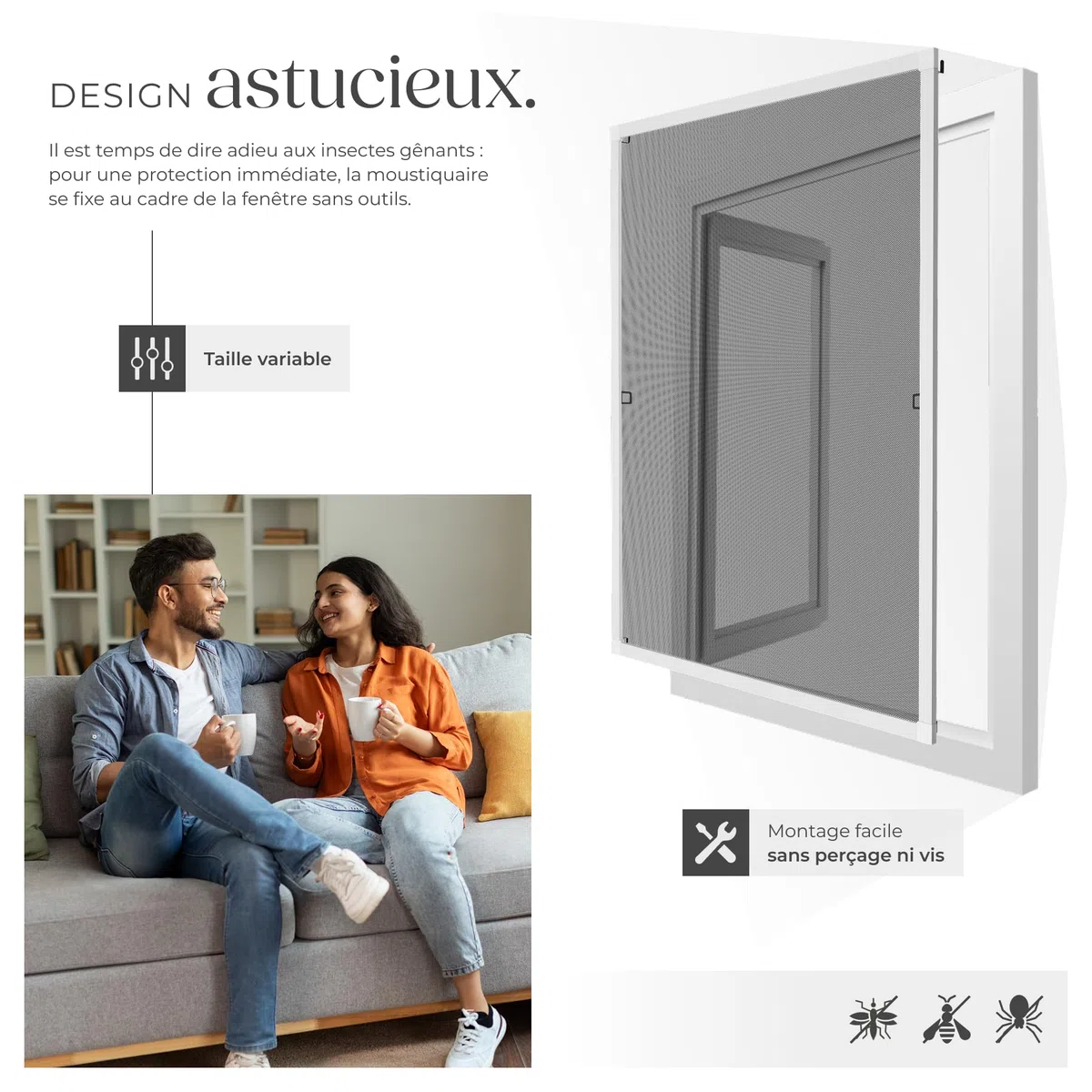 TecTake Moustiquaire fenetre & Store Cadre en Aluminium 100x120cm Blanc Filet Anti Moustique Résistante aux intempéries & aux UV idéal Chambre Enfant, Salon, Chambre Bebe Entrée Maison