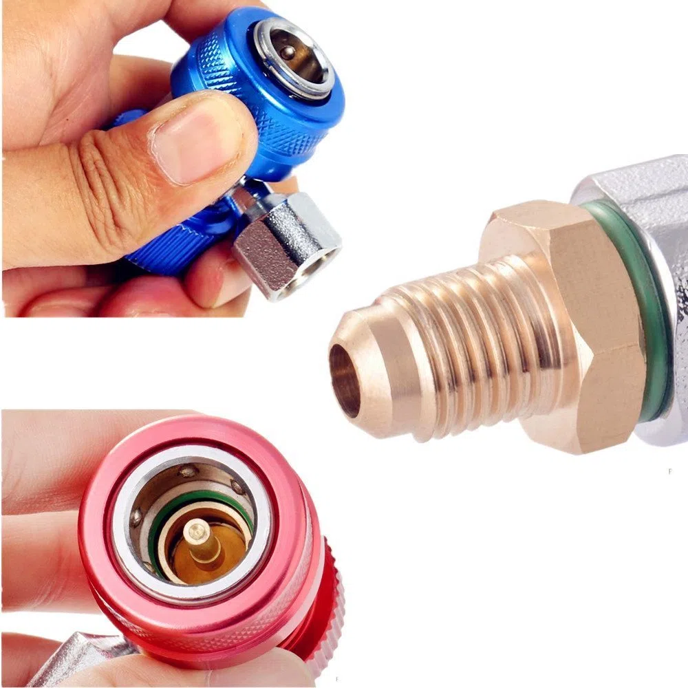 Youngine Adaptateur de raccord Rapide R134A Ajustable, raccords, kit de Conversion de Tuyau de jauge de collecteur de climatiseur Haut/Bas, 1/4 "SAE HVAC