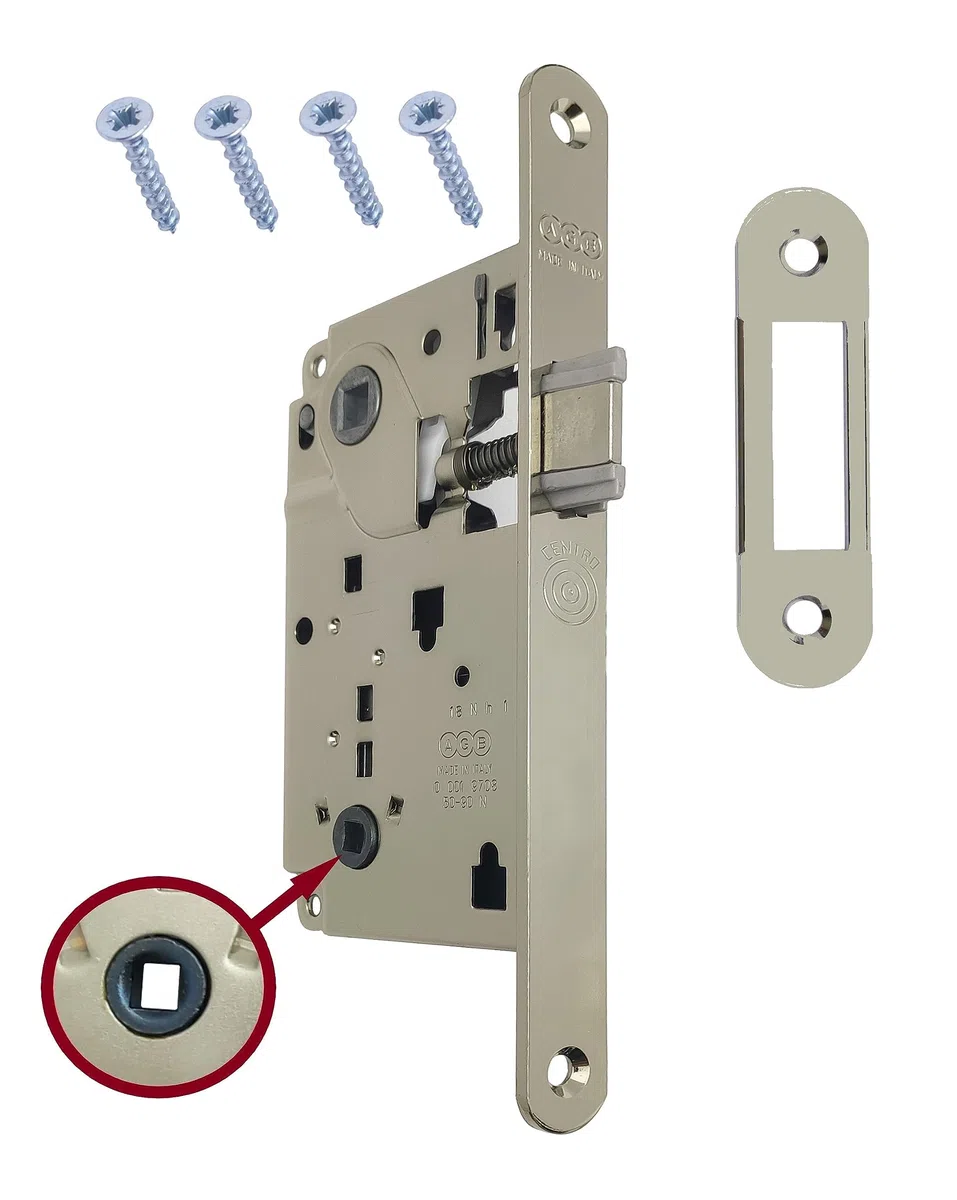 Serrure AGB porte intérieure à encastrer pour salle de bain WC série CENTRO (face 22 x 196, égoutté, nickel brillant)