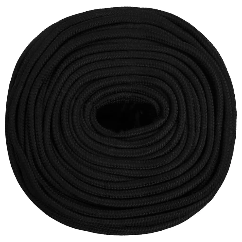 vidaXL Corde de Travail Ligne de Travail Corde Torsadée Corde d'Amarrage Câble de Travail Jardin Atelier Noir 10 mm 50 m Polyester
